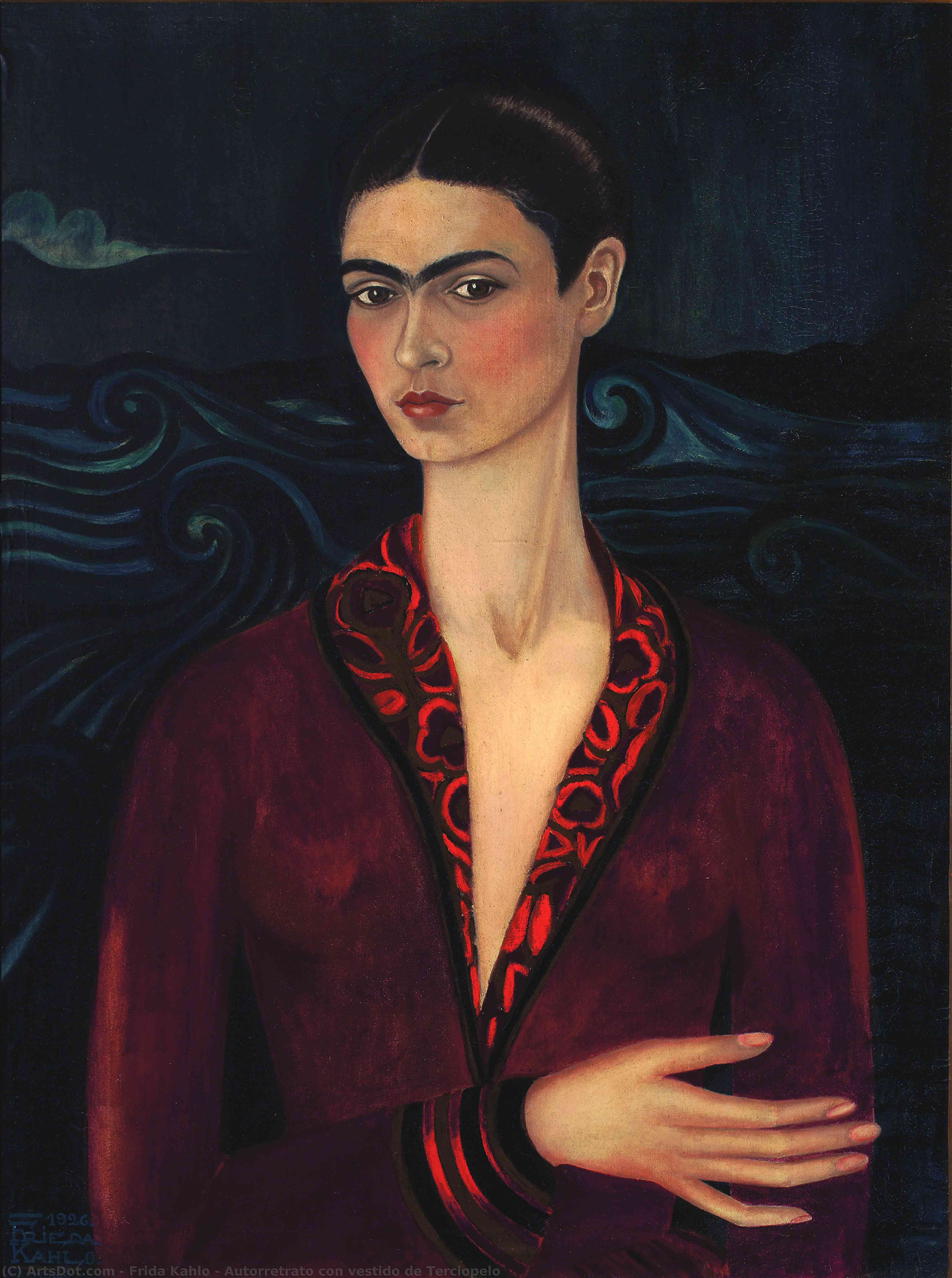 Wikioo.org - The Encyclopedia of Fine Arts - Painting, Artwork by Frida Kahlo - Autorretrato con vestido de Terciopelo