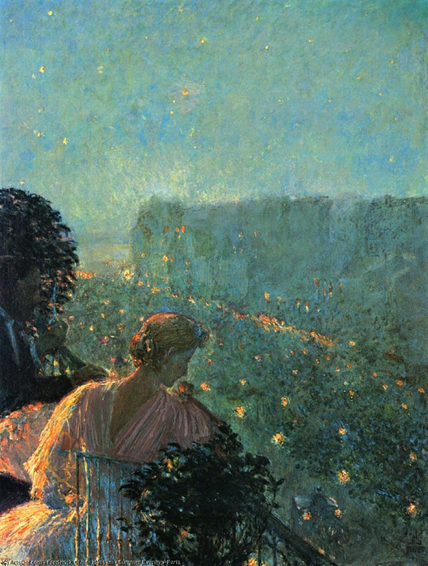 Wikioo.org - The Encyclopedia of Fine Arts - Painting, Artwork by Frederick Childe Hassam - Summer Evening, Paris