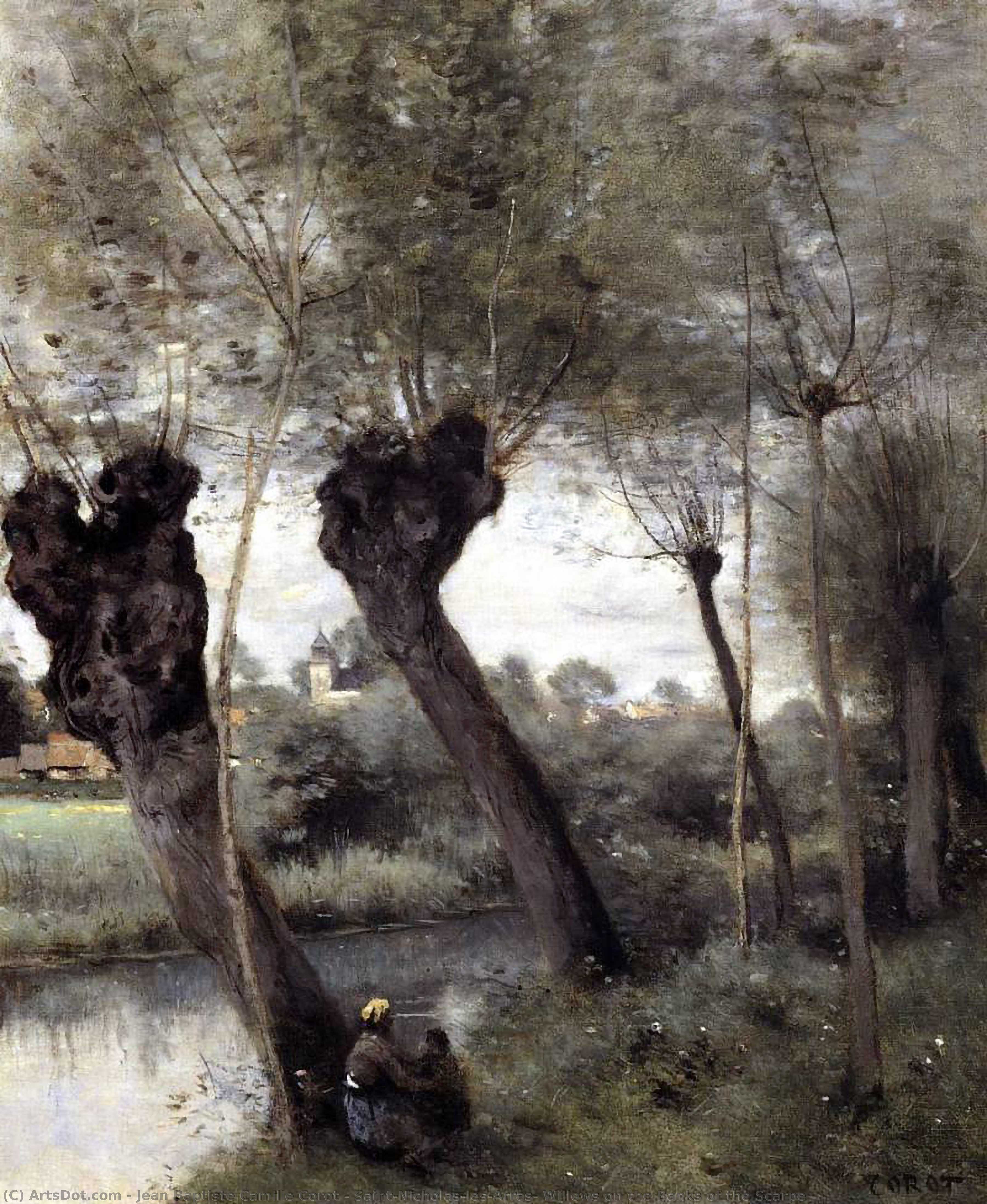 Wikioo.org - The Encyclopedia of Fine Arts - Painting, Artwork by Jean Baptiste Camille Corot - Saint-Nicholas-les-Arras; Willows on the Banks of the Scarpe
