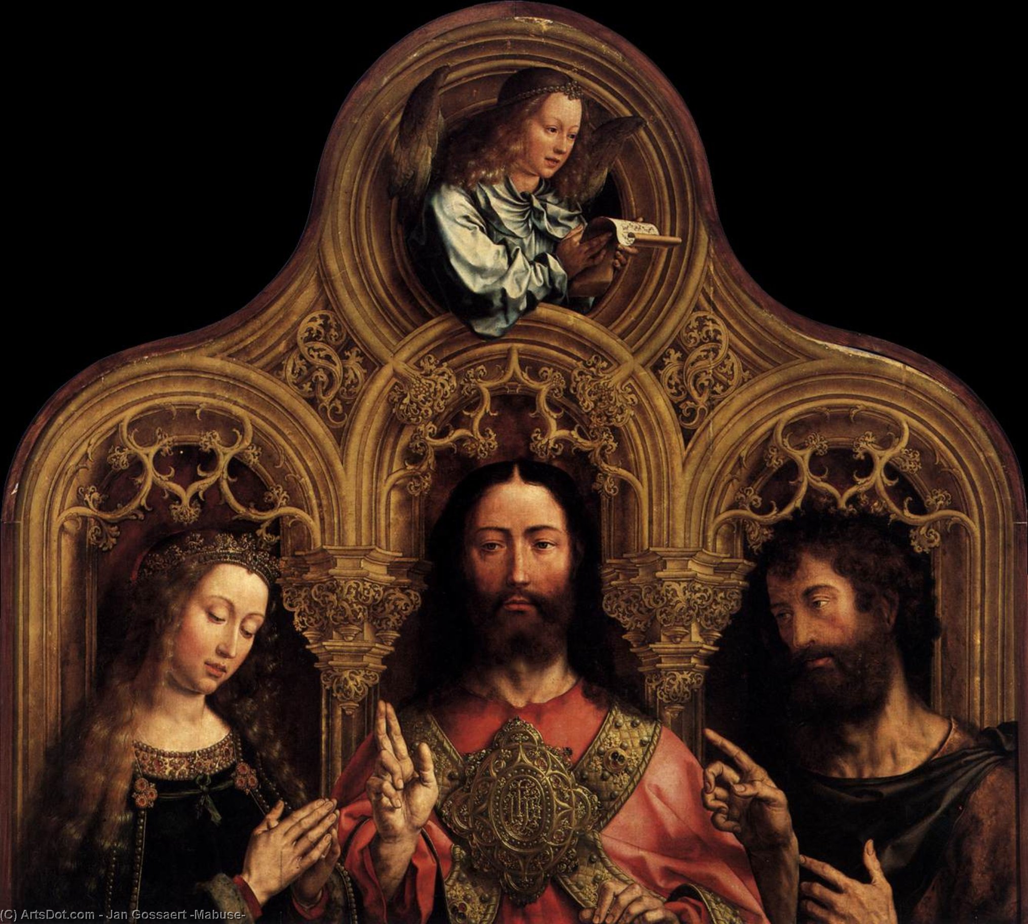 Wikioo.org - The Encyclopedia of Fine Arts - Painting, Artwork by Jan Gossaert (Mabuse) - Christ between the Virgin and St John the Baptist