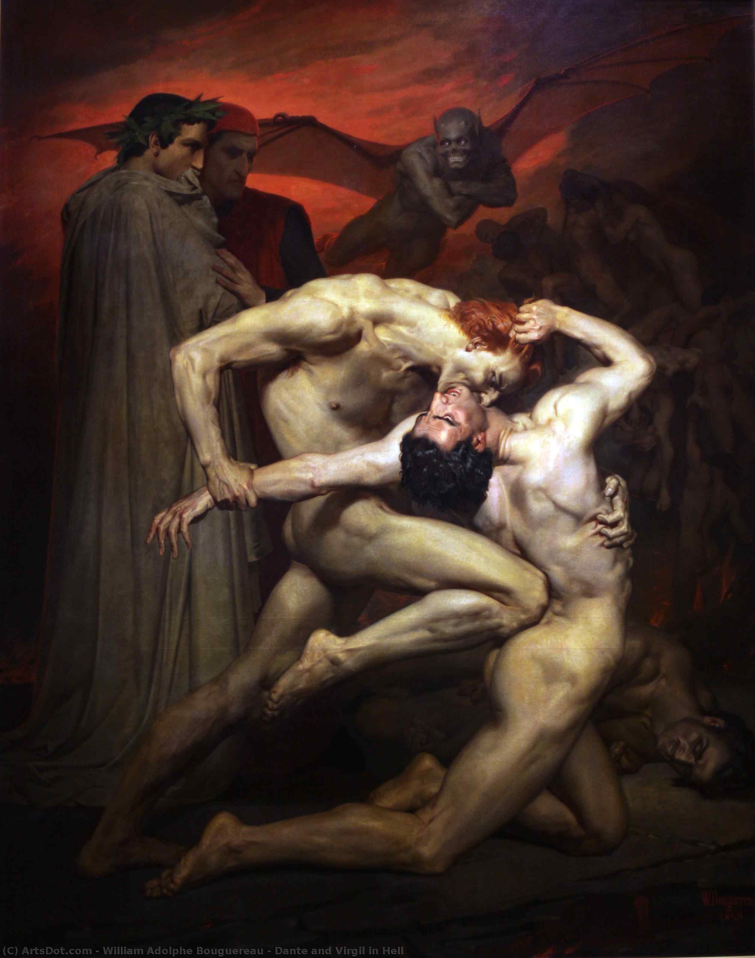 Wikioo.org - The Encyclopedia of Fine Arts - Painting, Artwork by William Adolphe Bouguereau - Dante and Virgil in Hell