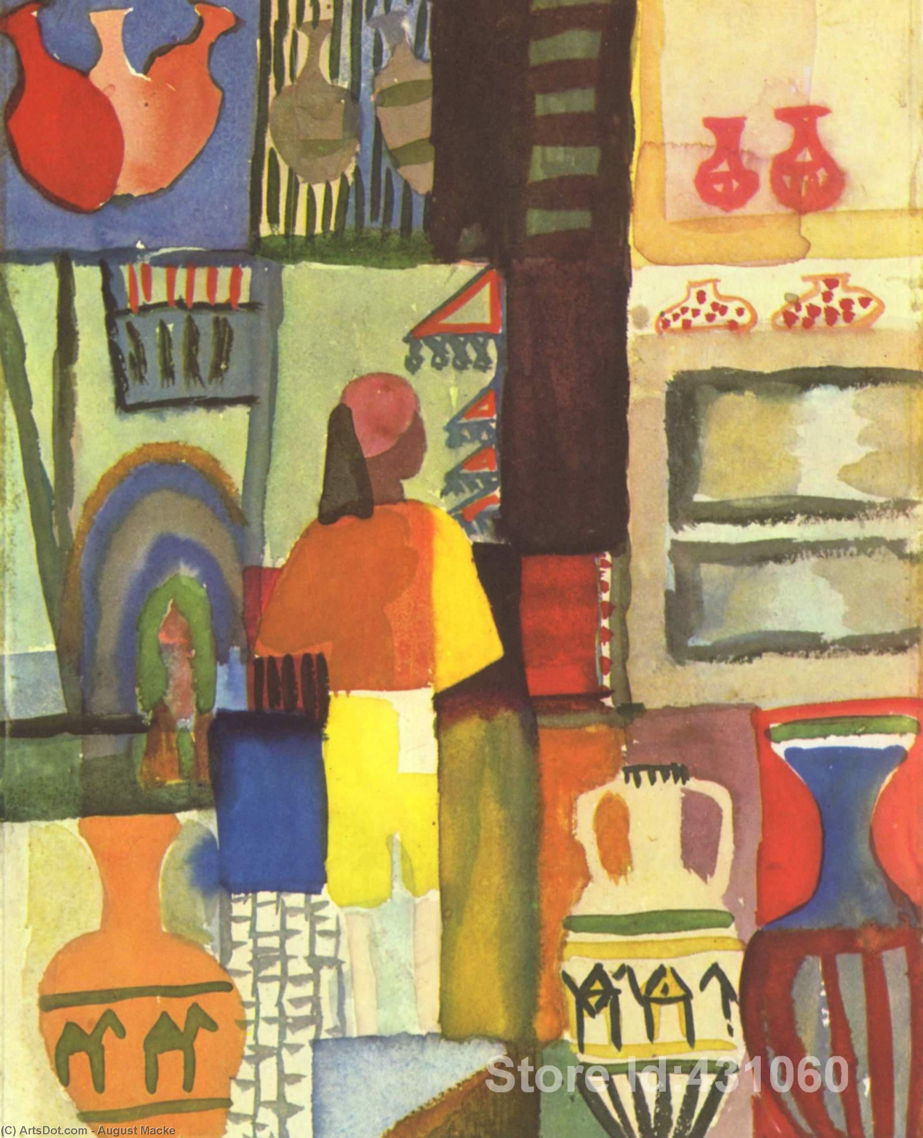 Wikioo.org - The Encyclopedia of Fine Arts - Painting, Artwork by August Macke - Dealer with jugs