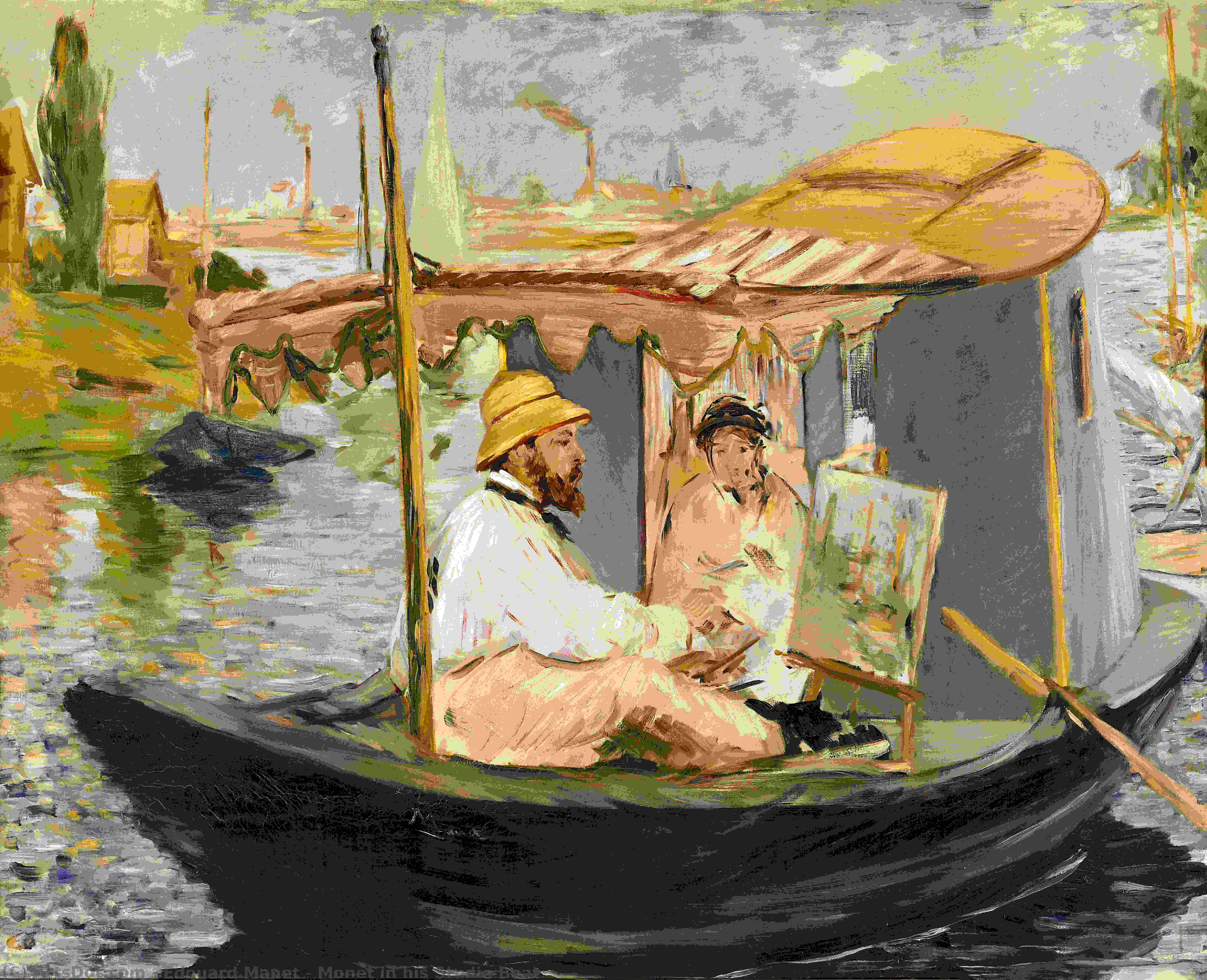 Wikioo.org - The Encyclopedia of Fine Arts - Painting, Artwork by Edouard Manet - Monet in his Studio Boat