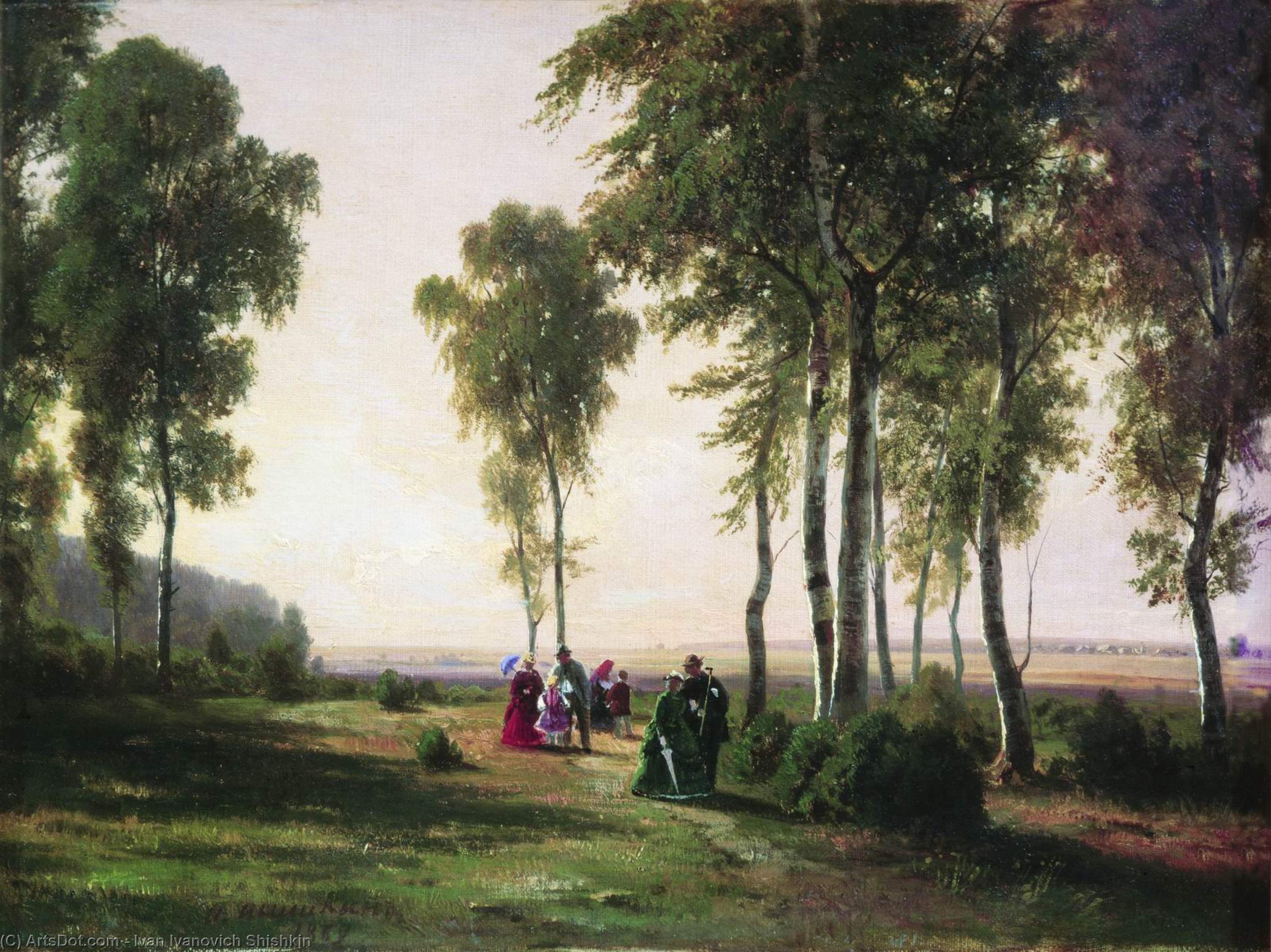 Репродукция картин художников купить. Шишкин пейзаж с гуляющими 1869. Шишкин прогулка в лесу 1869 репродукция.