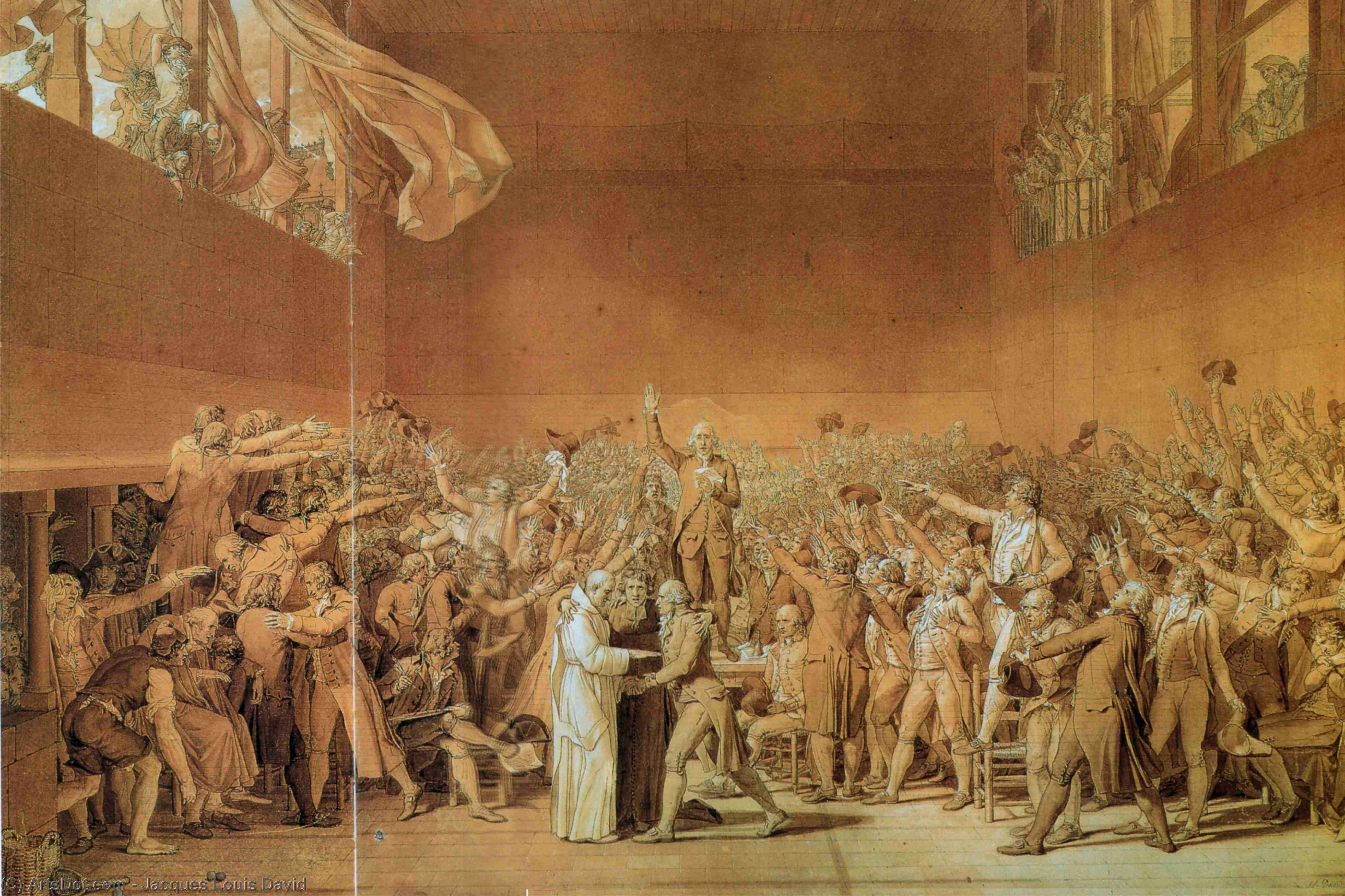 Wikioo.org - The Encyclopedia of Fine Arts - Painting, Artwork by Jacques Louis David - The Tennis Court Oath, 20th June 1789