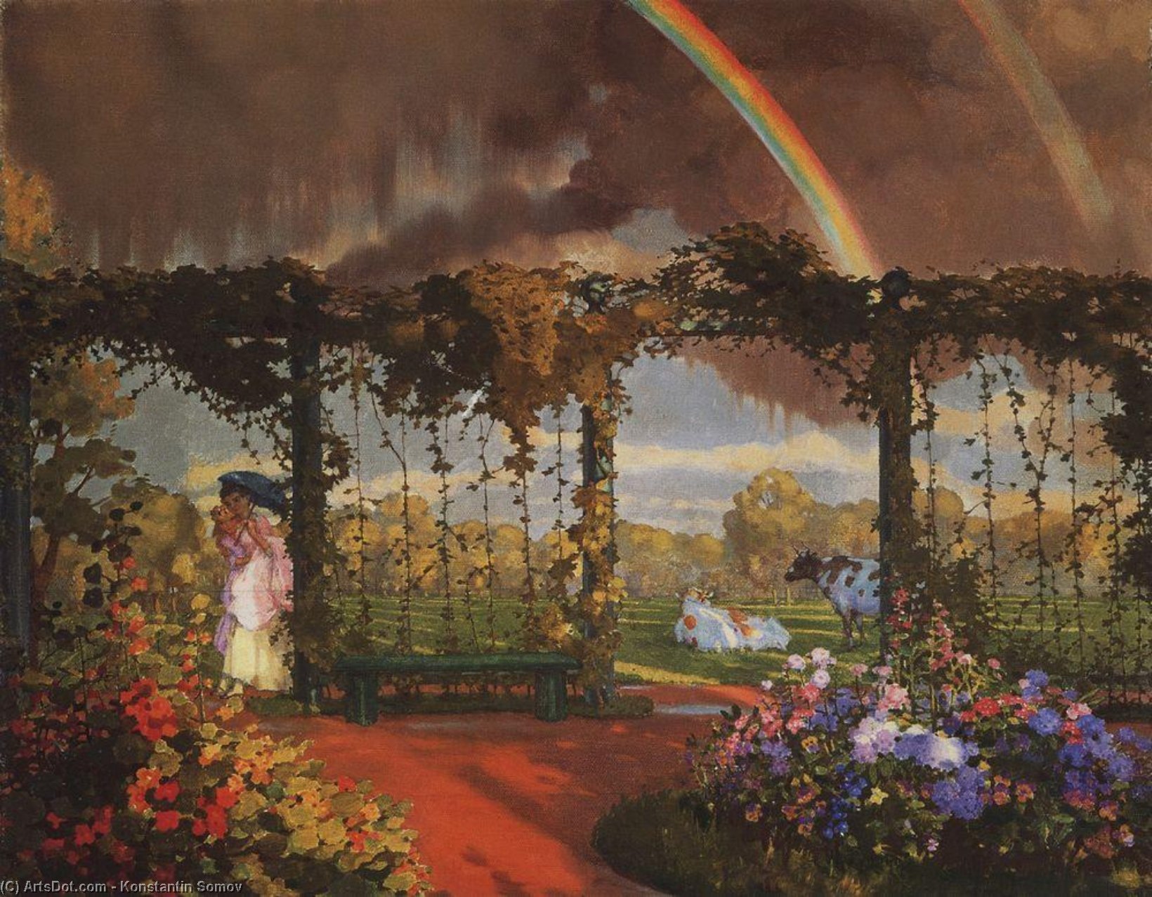 Wikioo.org - The Encyclopedia of Fine Arts - Painting, Artwork by Konstantin Somov - Landscape with a Rainbow