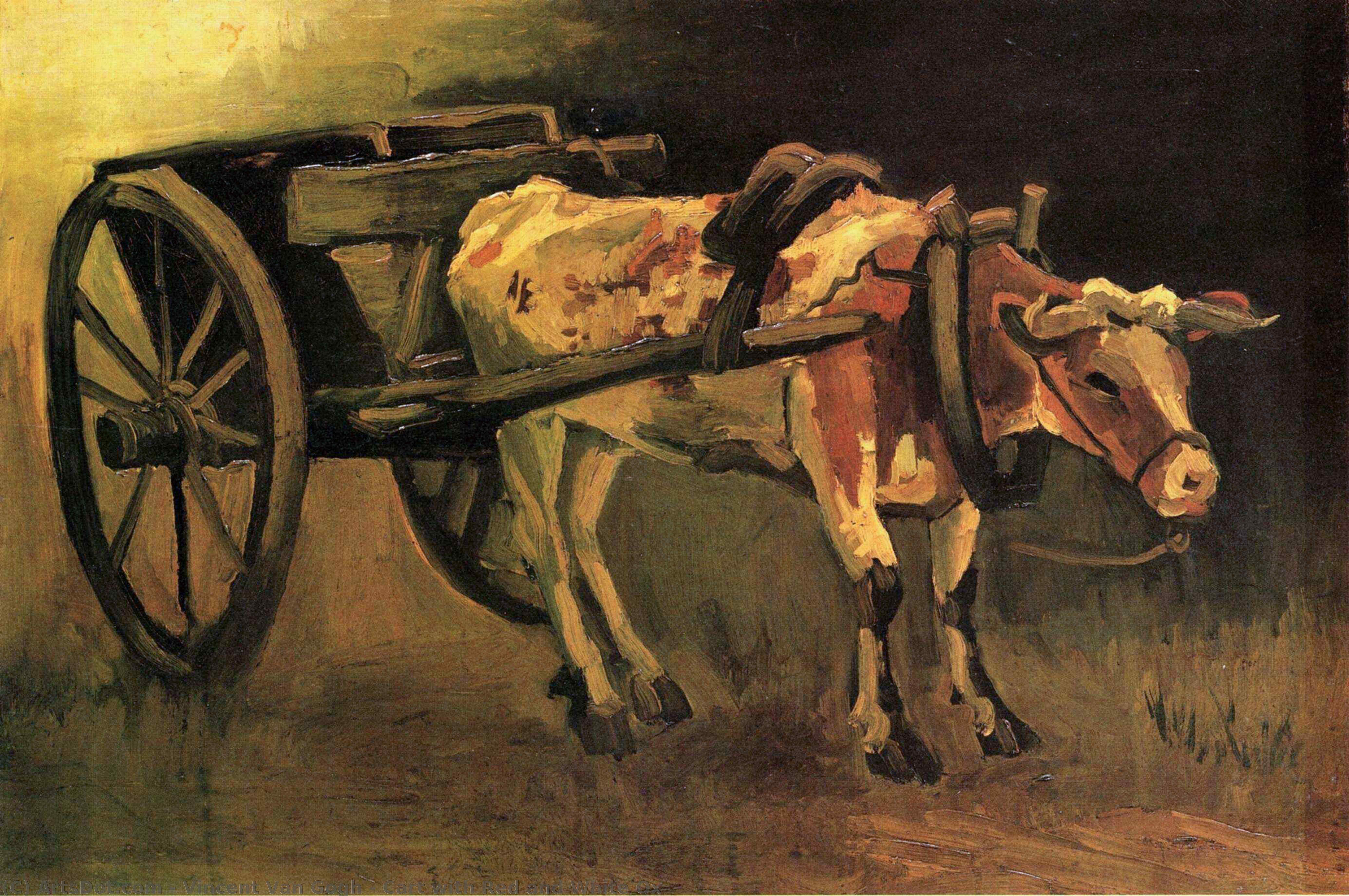 Wikoo.org - موسوعة الفنون الجميلة - اللوحة، العمل الفني Vincent Van Gogh - Cart with Red and White Ox