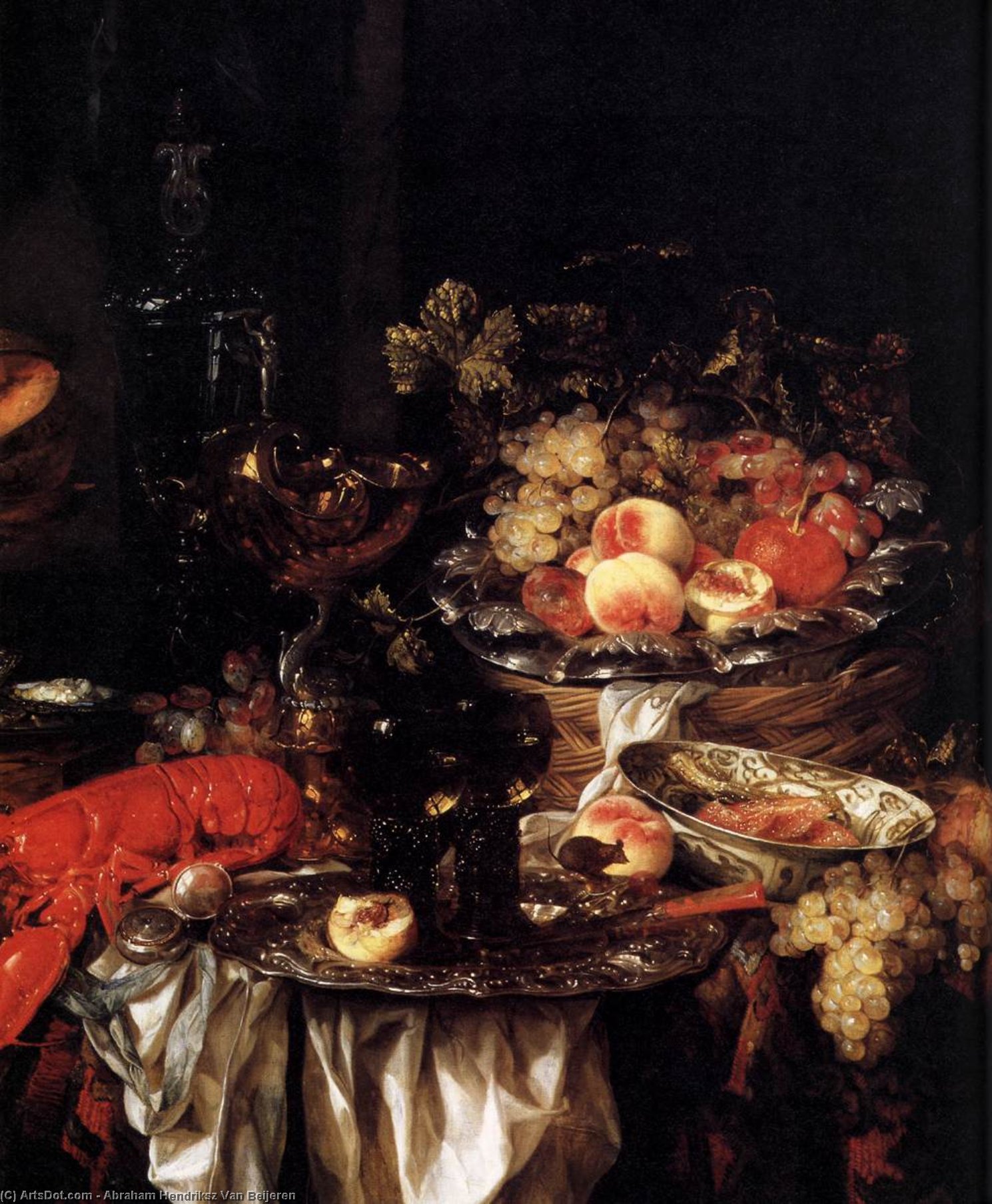 Wikioo.org - The Encyclopedia of Fine Arts - Painting, Artwork by Abraham Hendriksz Van Beijeren - Banquet Still-Life with a Mouse (detail)