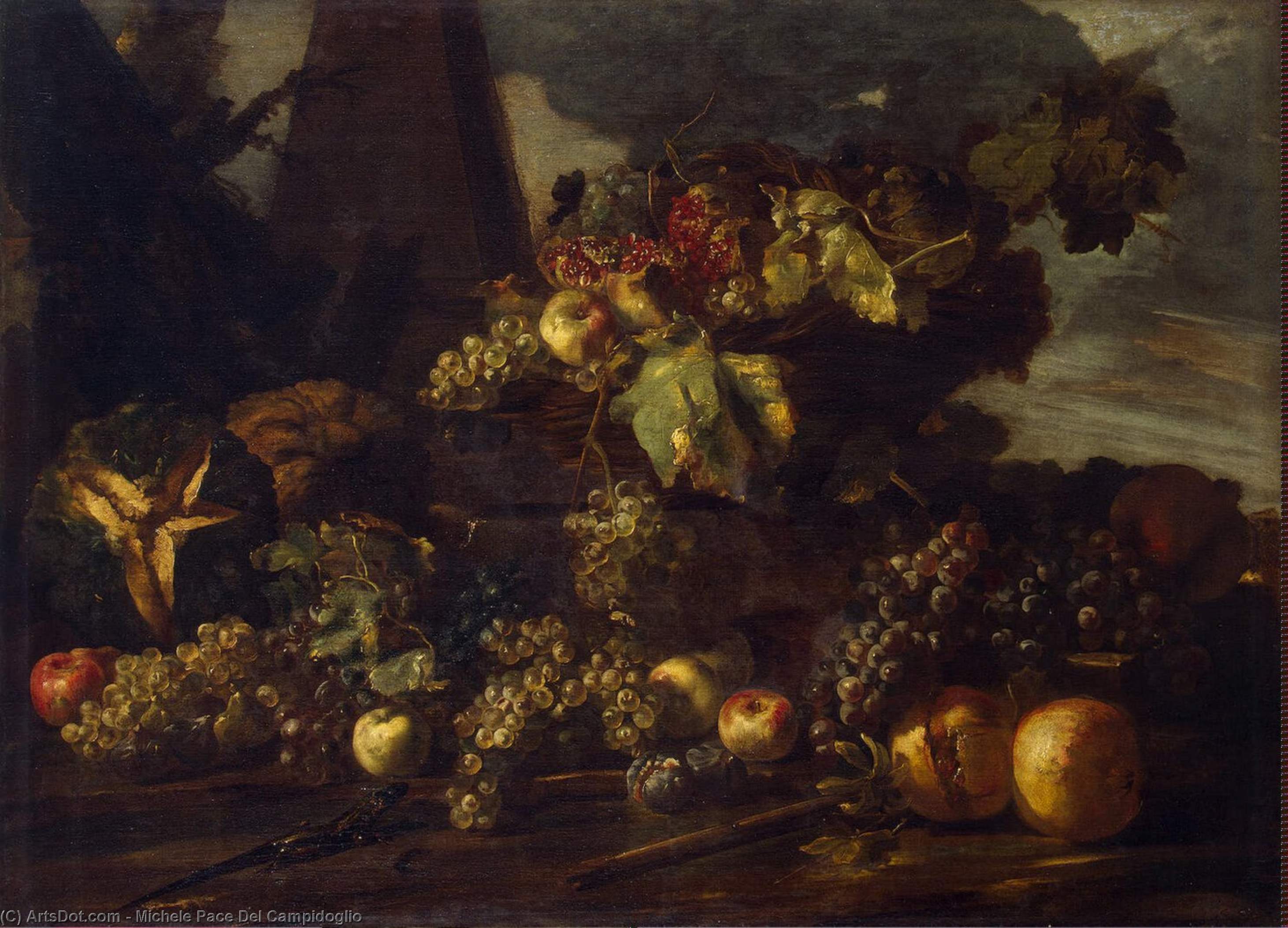 Wikioo.org - The Encyclopedia of Fine Arts - Painting, Artwork by Michele Pace Del Campidoglio - Still-Life with Grapes