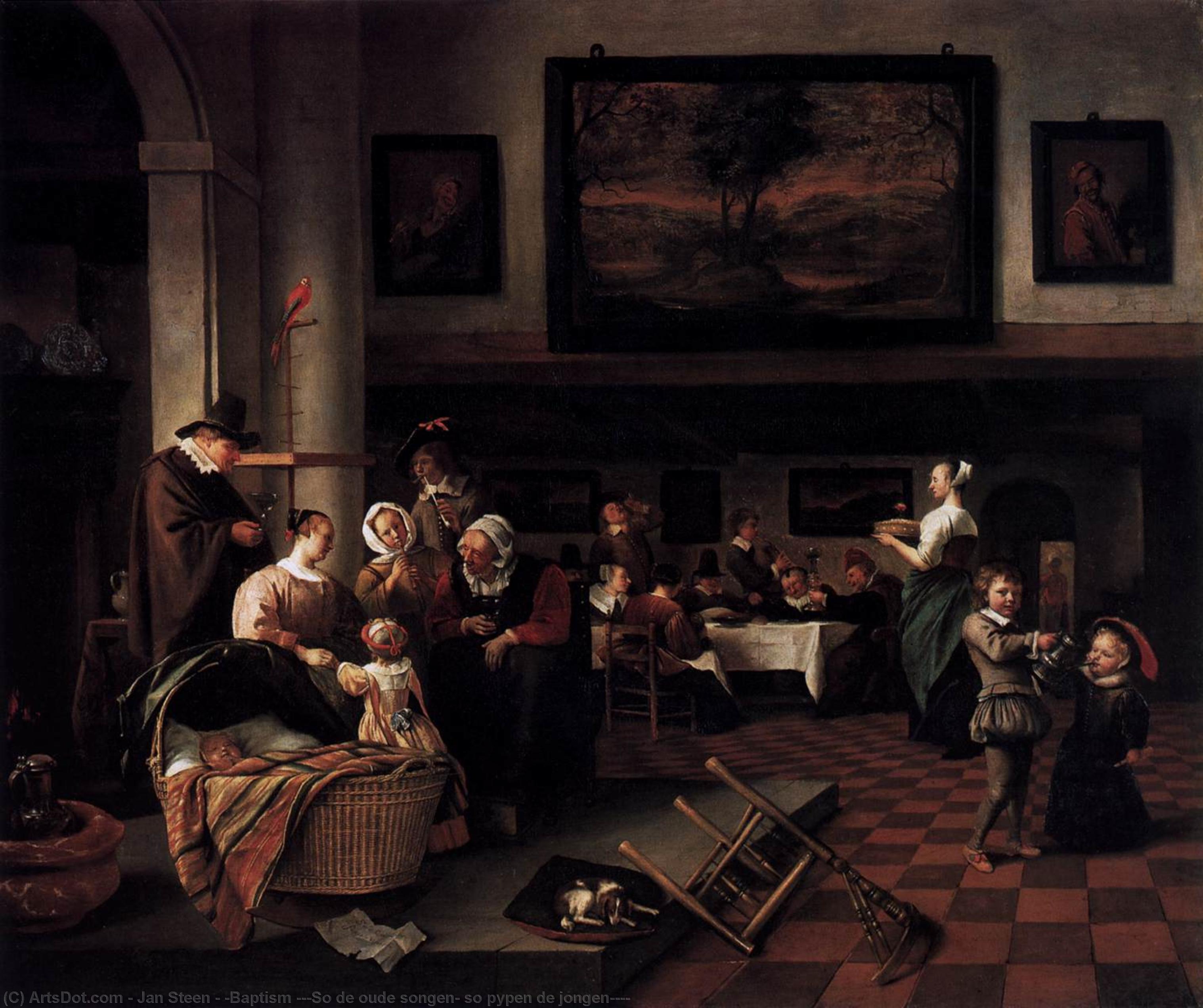 Wikioo.org - The Encyclopedia of Fine Arts - Painting, Artwork by Jan Steen - 'Baptism (''So de oude songen, so pypen de jongen'')'