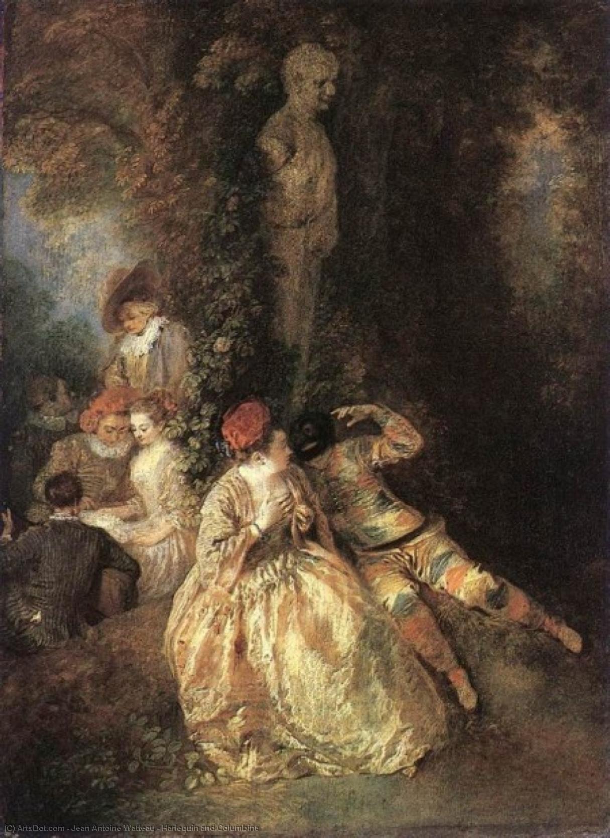 Wikioo.org - The Encyclopedia of Fine Arts - Painting, Artwork by Jean Antoine Watteau - Harlequin and Columbine