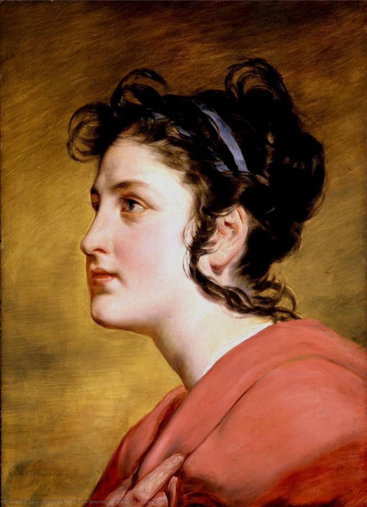Wikioo.org - The Encyclopedia of Fine Arts - Painting, Artwork by Friedrich Ritter Von Amerling - Portrait of a Young Girl