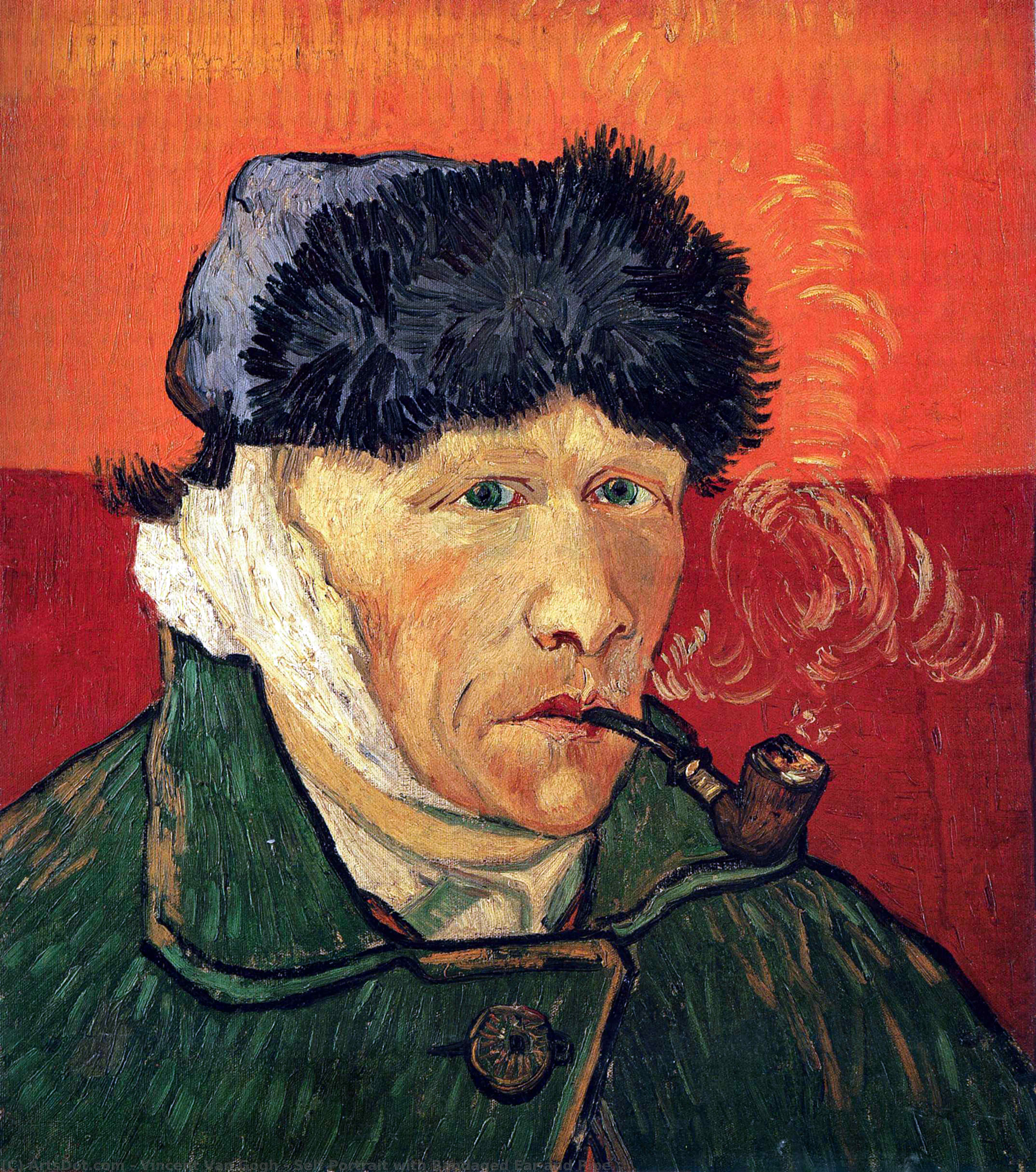 Wikioo.org - The Encyclopedia of Fine Arts - Painting, Artwork by Vincent Van Gogh - Self Portrait with Bandaged Ear and Pipe