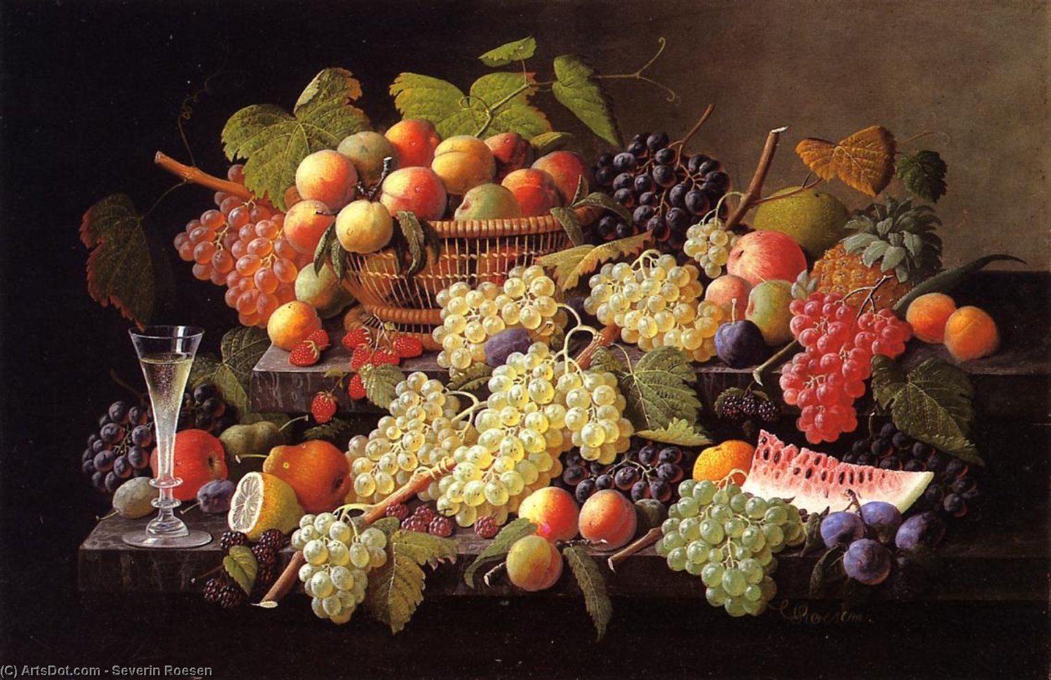 Wikioo.org - The Encyclopedia of Fine Arts - Painting, Artwork by Severin Roesen - Still Life with Fruit (17)
