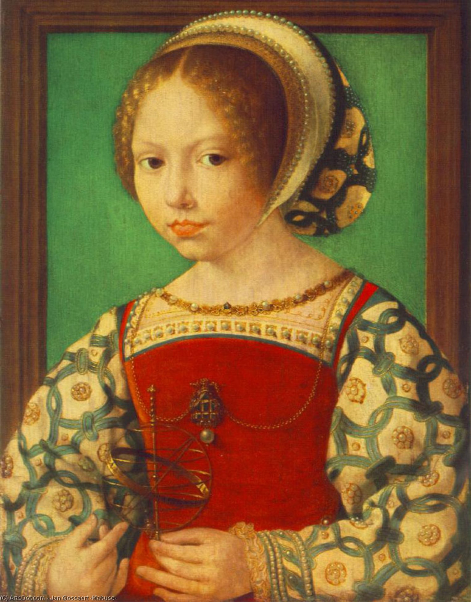 Wikioo.org - The Encyclopedia of Fine Arts - Painting, Artwork by Jan Gossaert (Mabuse) - Young Girl with Astronomic Instrument
