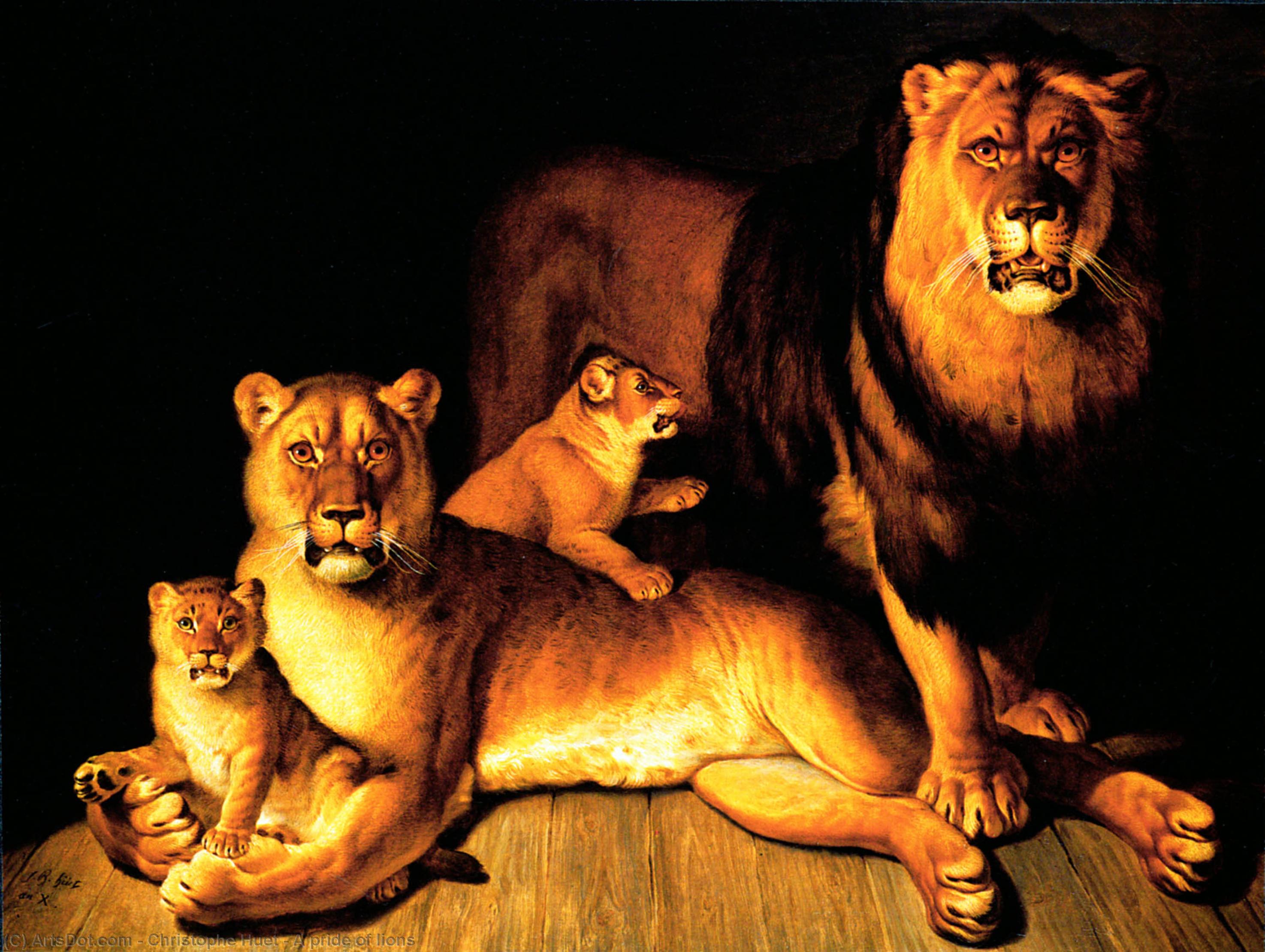 Wikioo.org - The Encyclopedia of Fine Arts - Painting, Artwork by Christophe Huet - A pride of lions