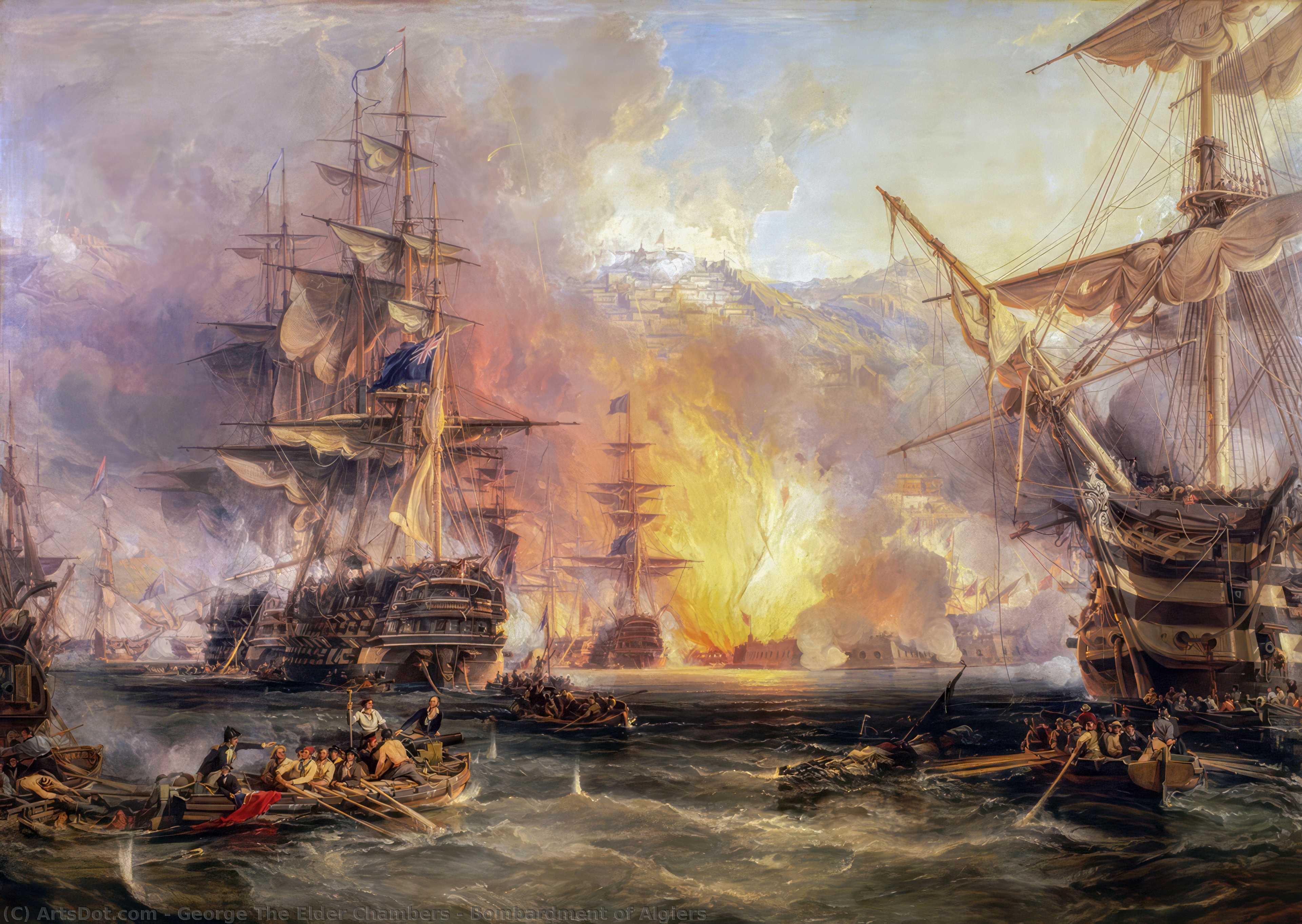 Wikioo.org - The Encyclopedia of Fine Arts - Painting, Artwork by George The Elder Chambers - Bombardment of Algiers