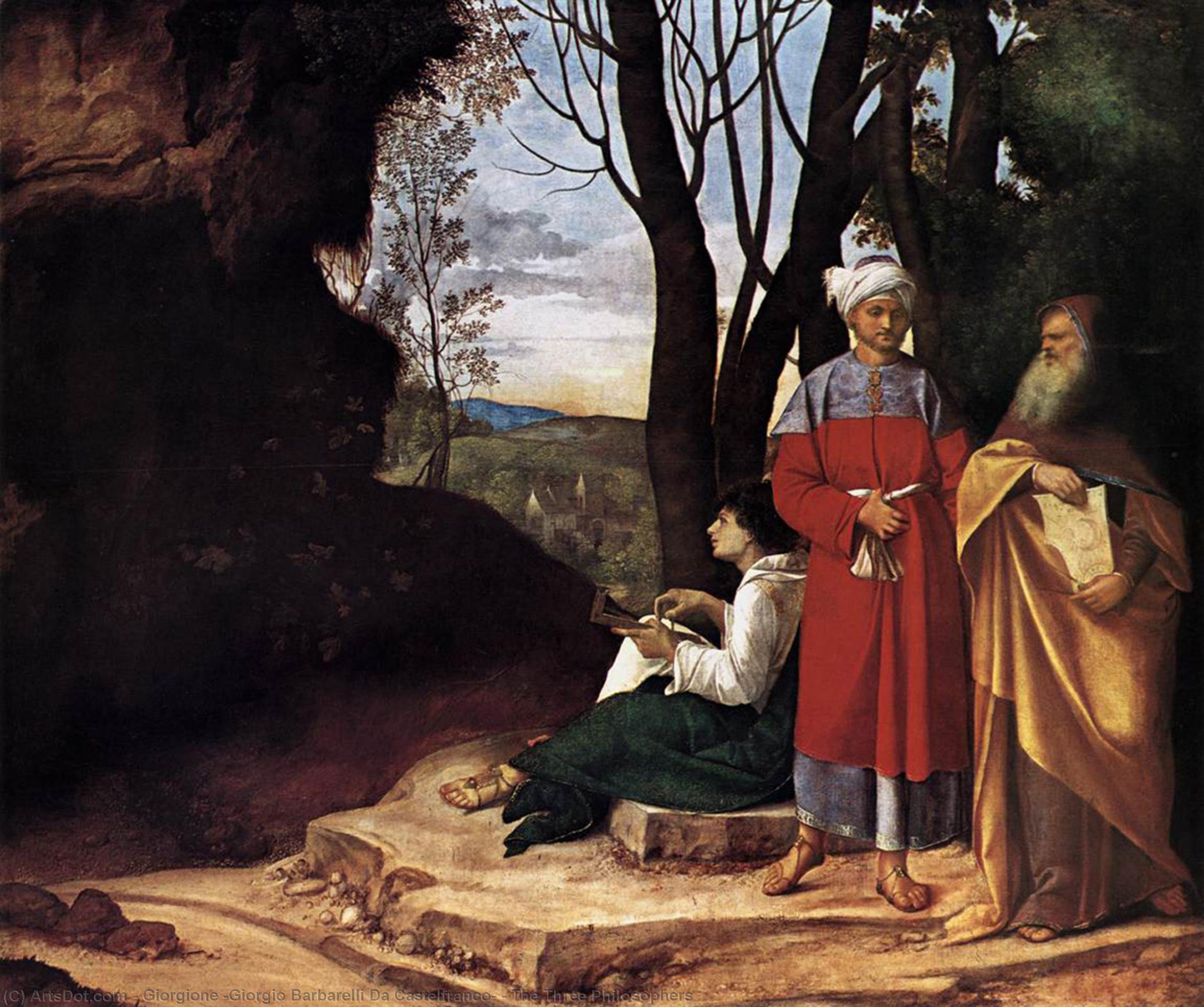 Wikoo.org - موسوعة الفنون الجميلة - اللوحة، العمل الفني Giorgione (Giorgio Barbarelli Da Castelfranco) - The Three Philosophers