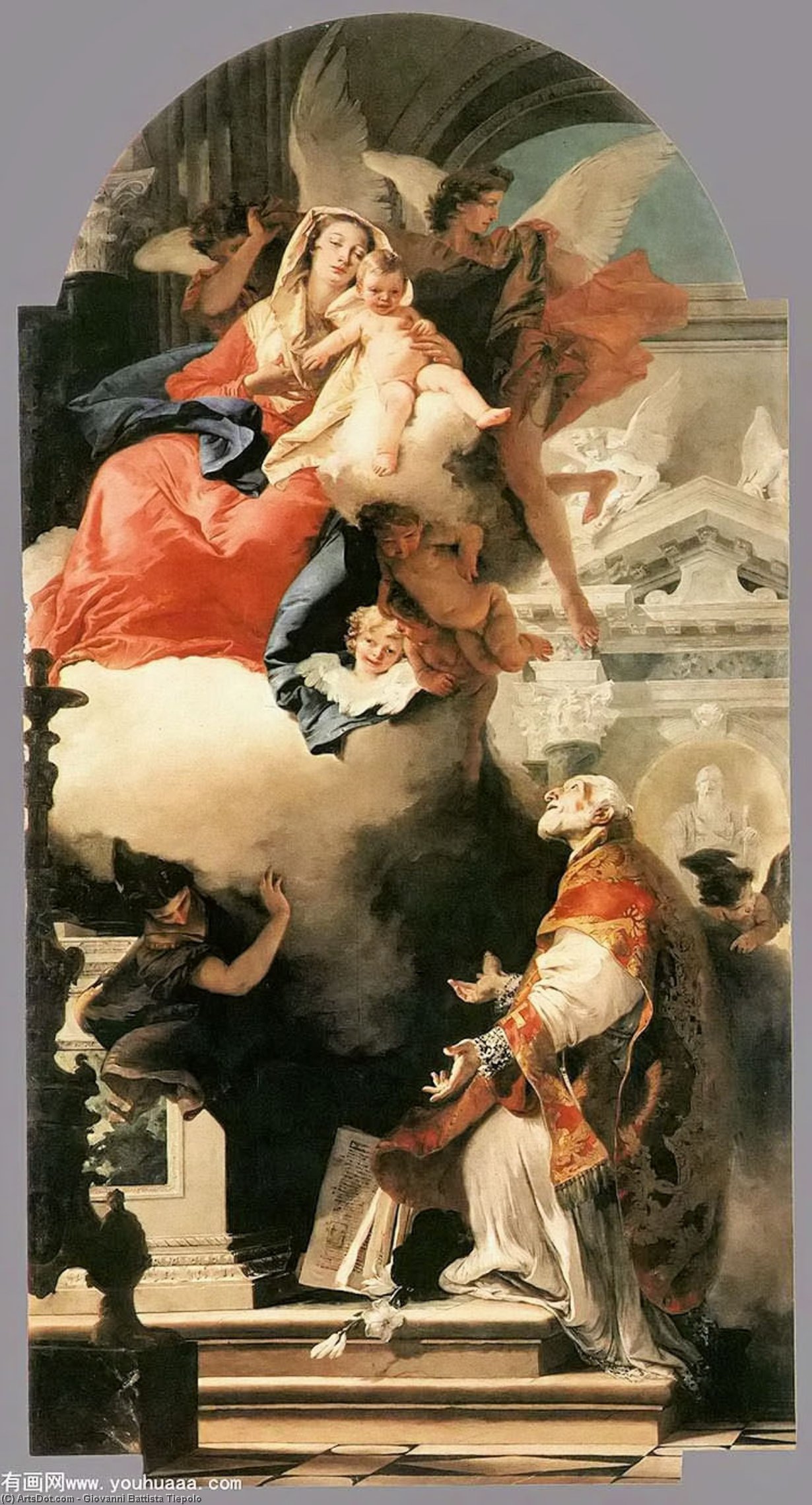 Wikioo.org - The Encyclopedia of Fine Arts - Painting, Artwork by Giovanni Battista Tiepolo - The Virgin Appearing to St Philip Neri
