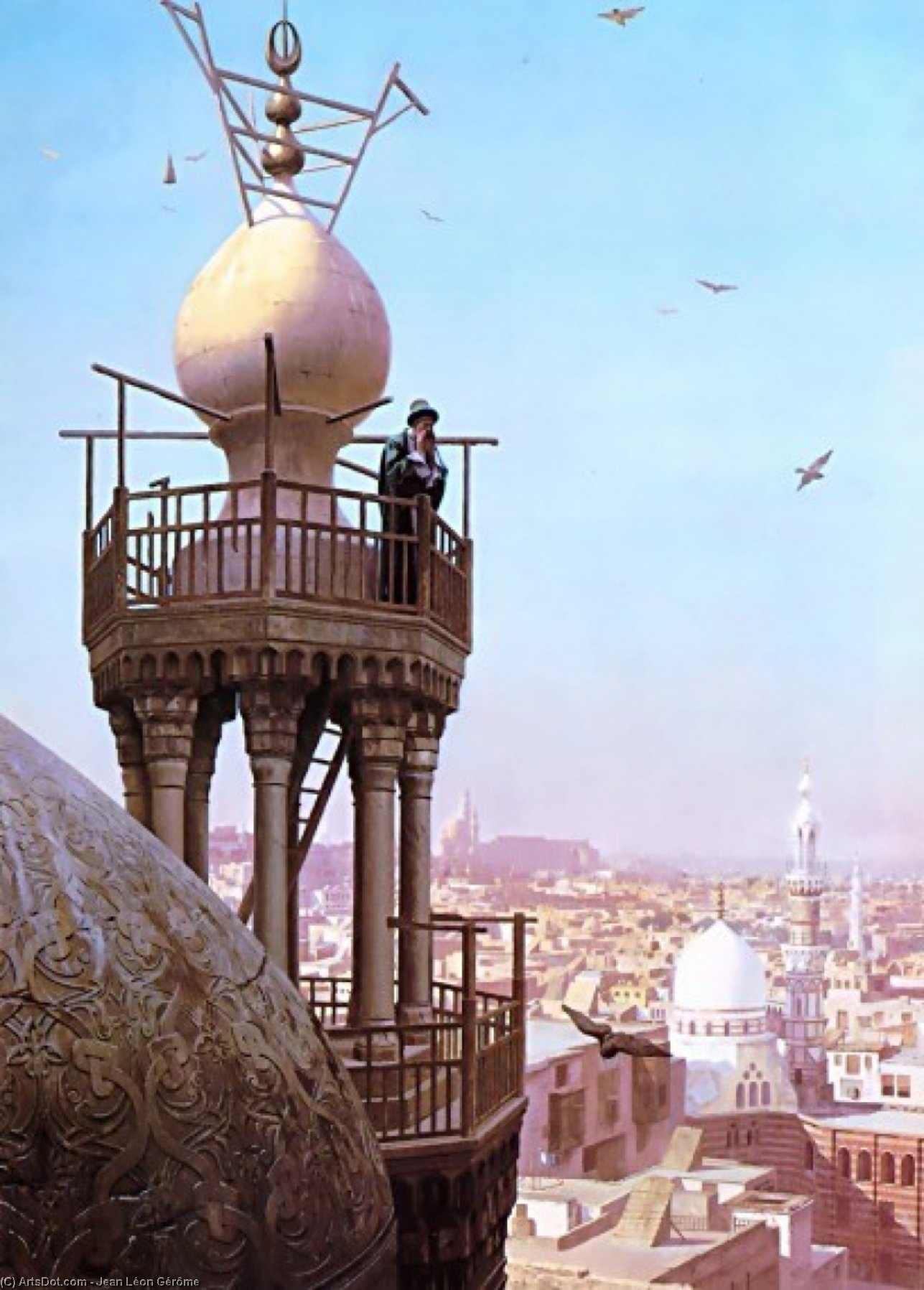 WikiOO.org - Енциклопедия за изящни изкуства - Живопис, Произведения на изкуството Jean Léon Gérôme - Un Muezzin Appelant du Haut du Minaret les Fidèles à la Prière