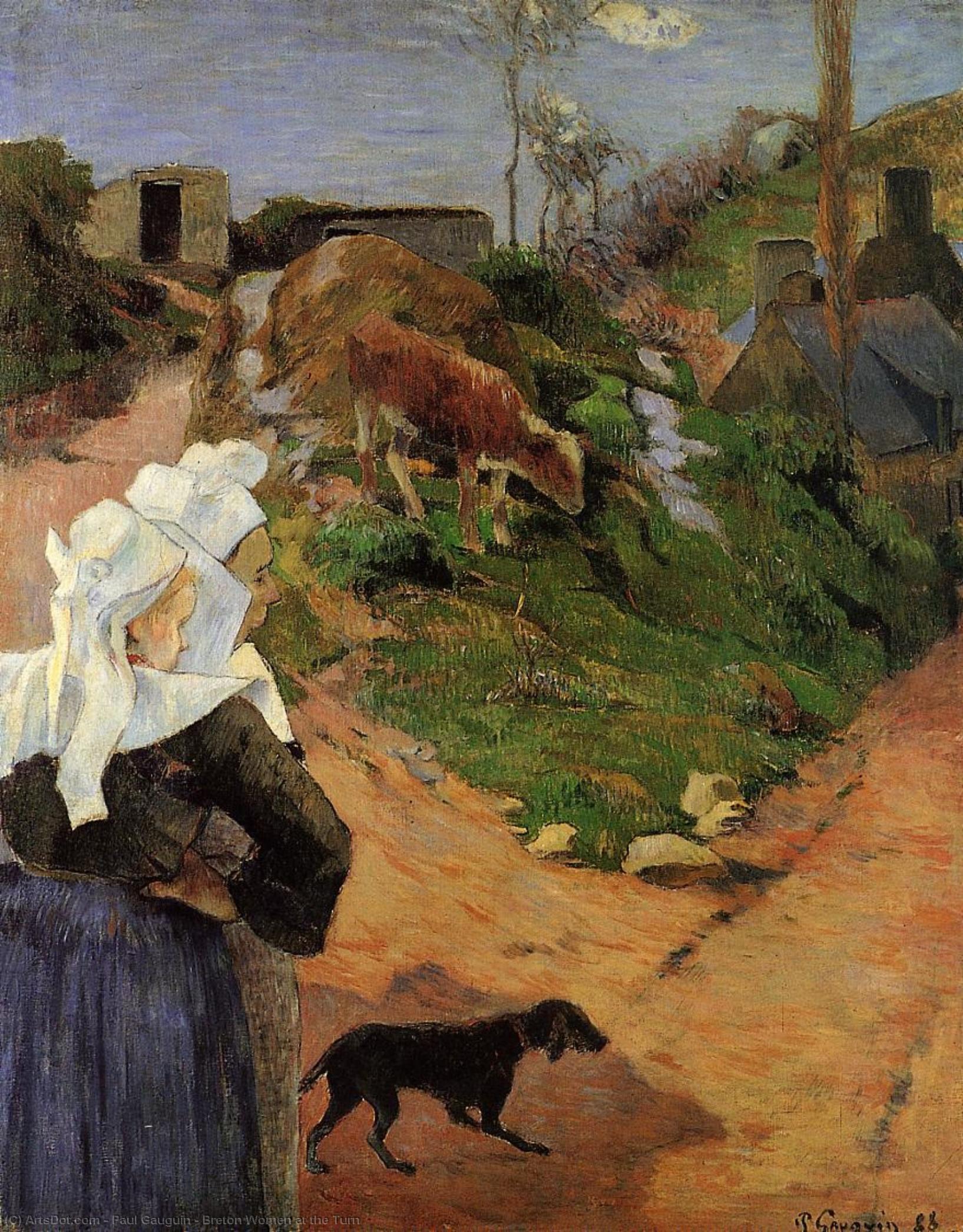 Wikioo.org - The Encyclopedia of Fine Arts - Painting, Artwork by Paul Gauguin - Breton Women at the Turn