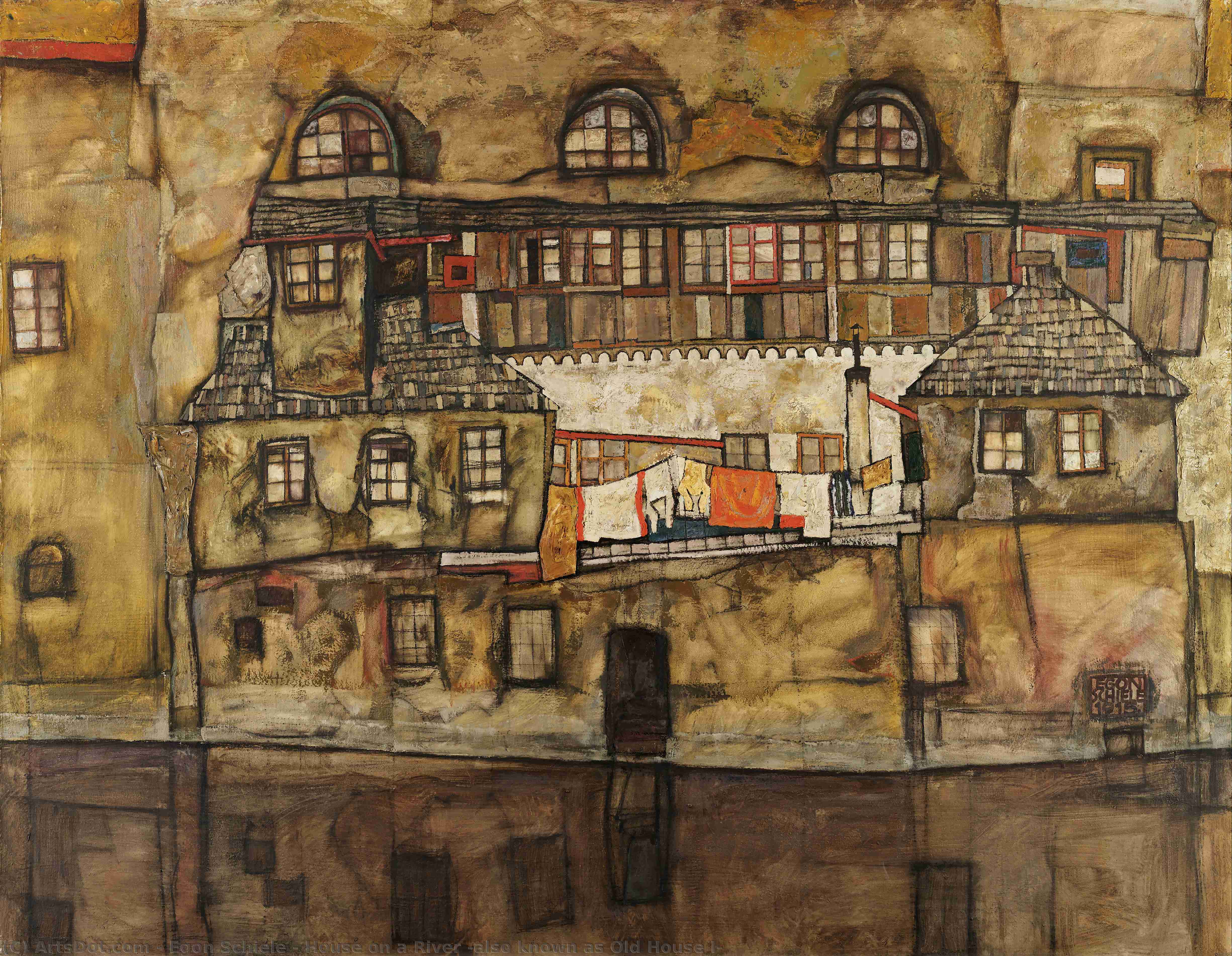 WikiOO.org - Εγκυκλοπαίδεια Καλών Τεχνών - Ζωγραφική, έργα τέχνης Egon Schiele - House on a River (also known as Old House I)