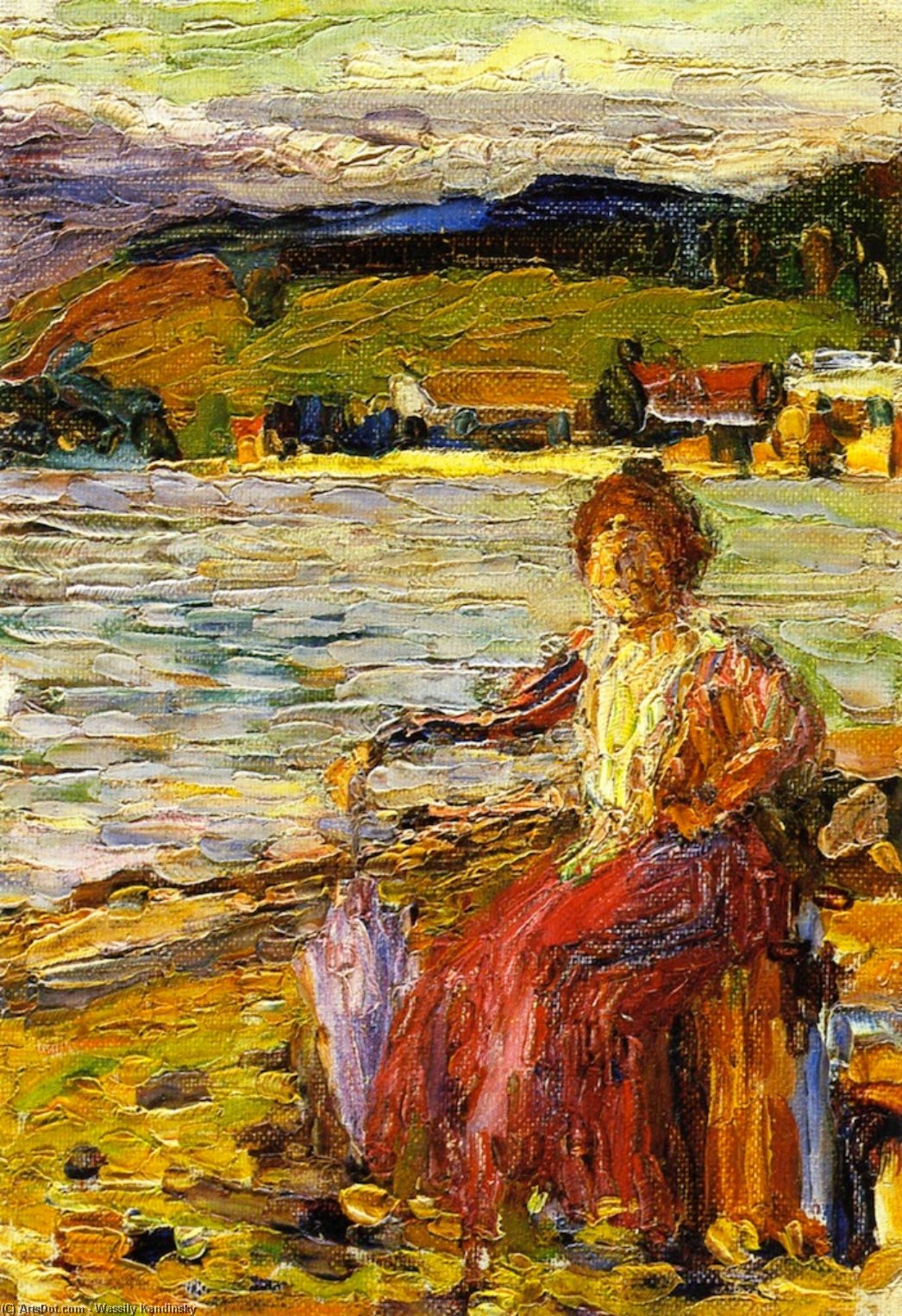 WikiOO.org - Enciklopedija likovnih umjetnosti - Slikarstvo, umjetnička djela Wassily Kandinsky - Kochel - Lady Seated by a Lakeside
