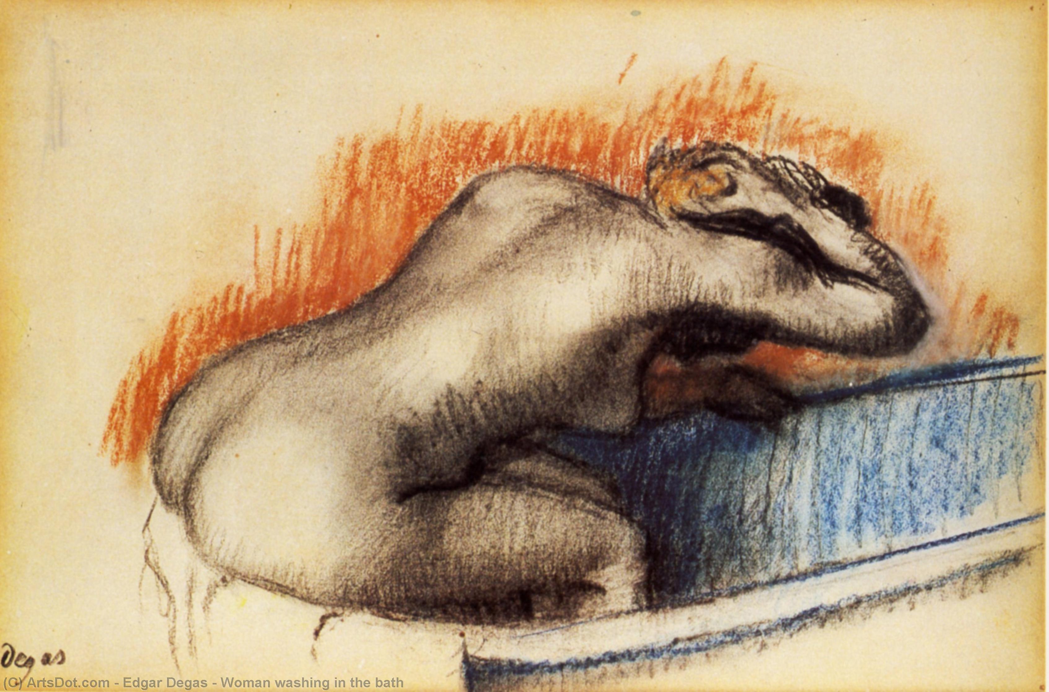 WikiOO.org - دایره المعارف هنرهای زیبا - نقاشی، آثار هنری Edgar Degas - Woman washing in the bath
