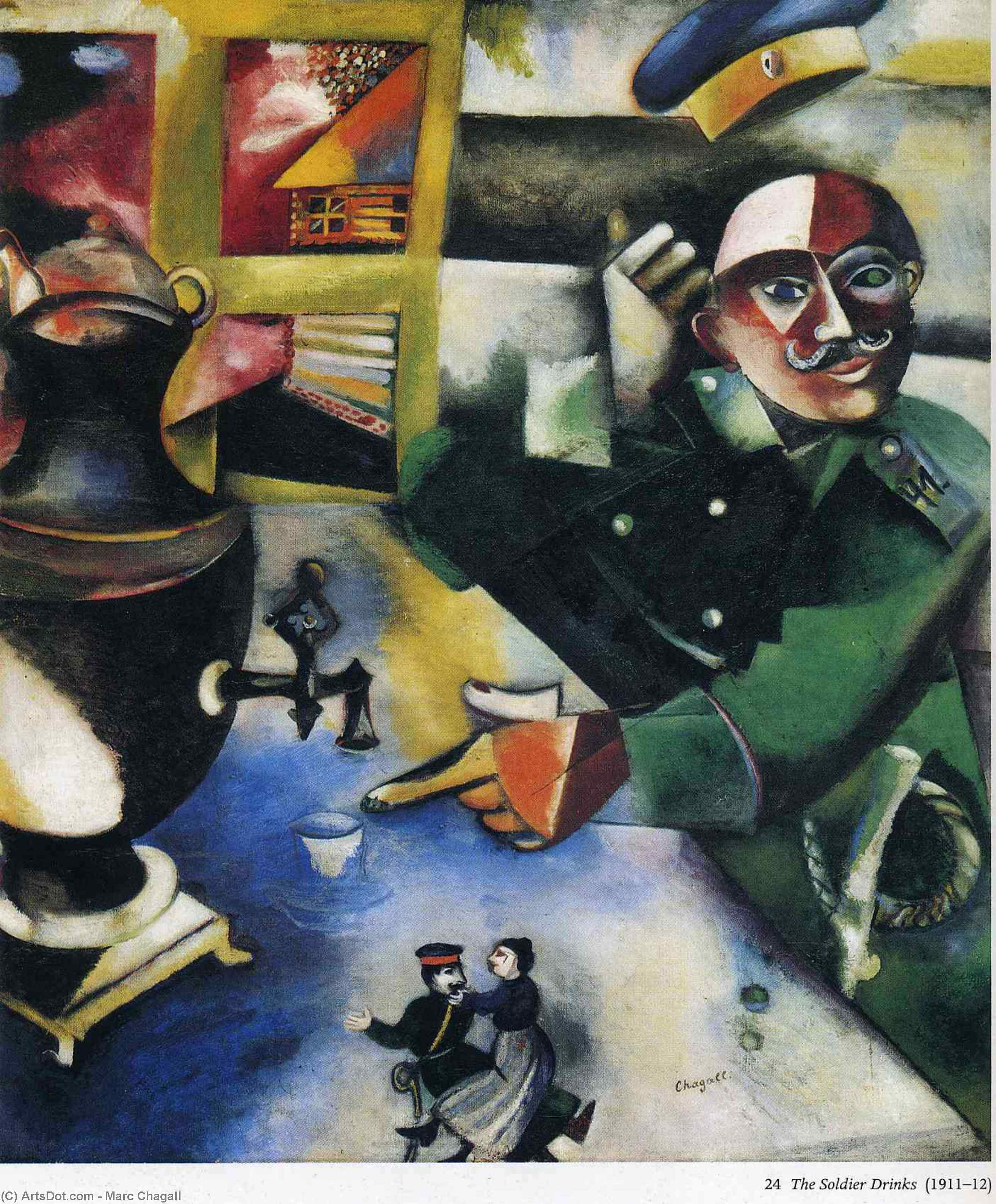 Wikioo.org - The Encyclopedia of Fine Arts - Painting, Artwork by Marc Chagall - The Soldier Drinks