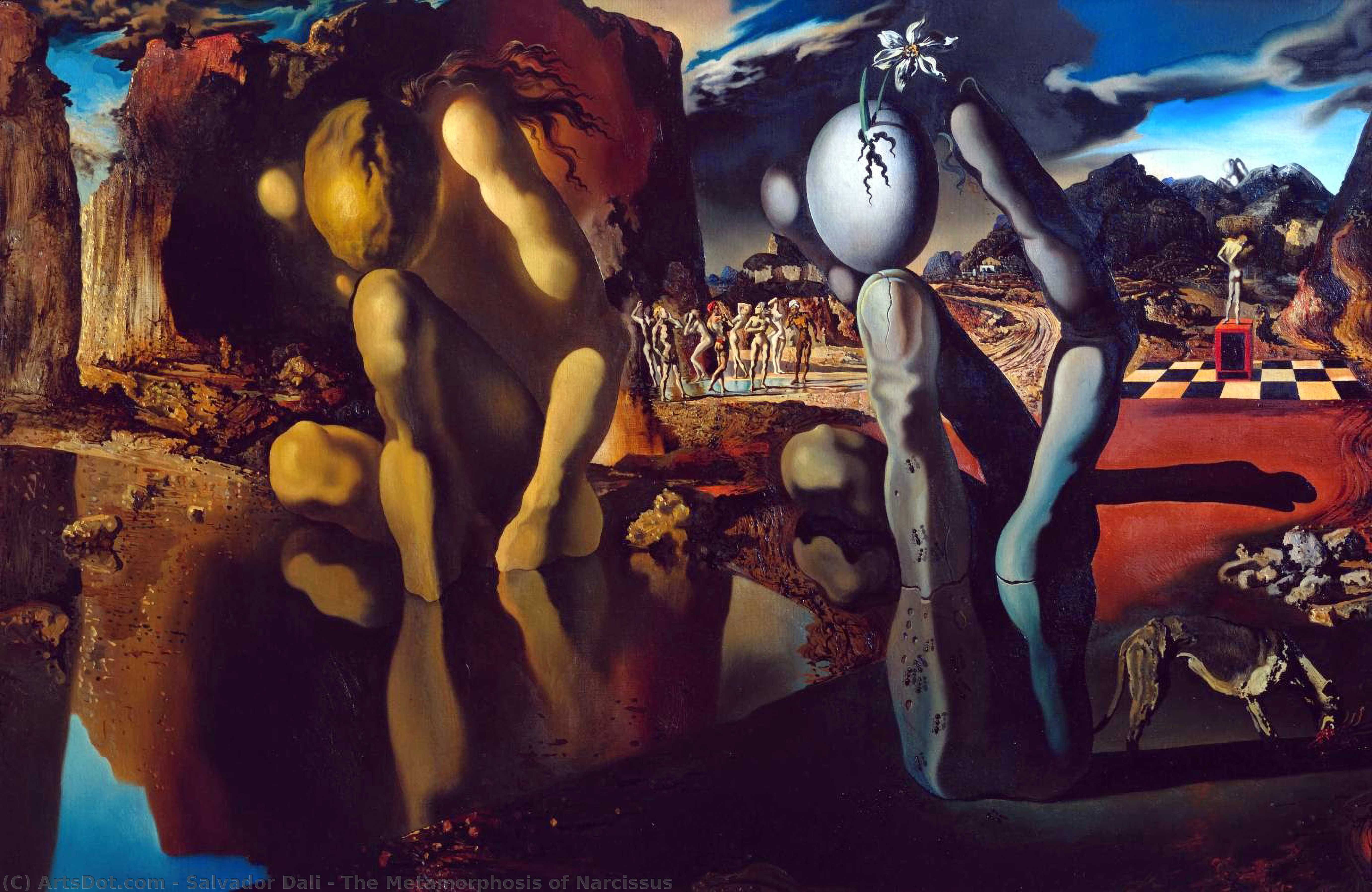 Wikoo.org - موسوعة الفنون الجميلة - اللوحة، العمل الفني Salvador Dali - The Metamorphosis of Narcissus