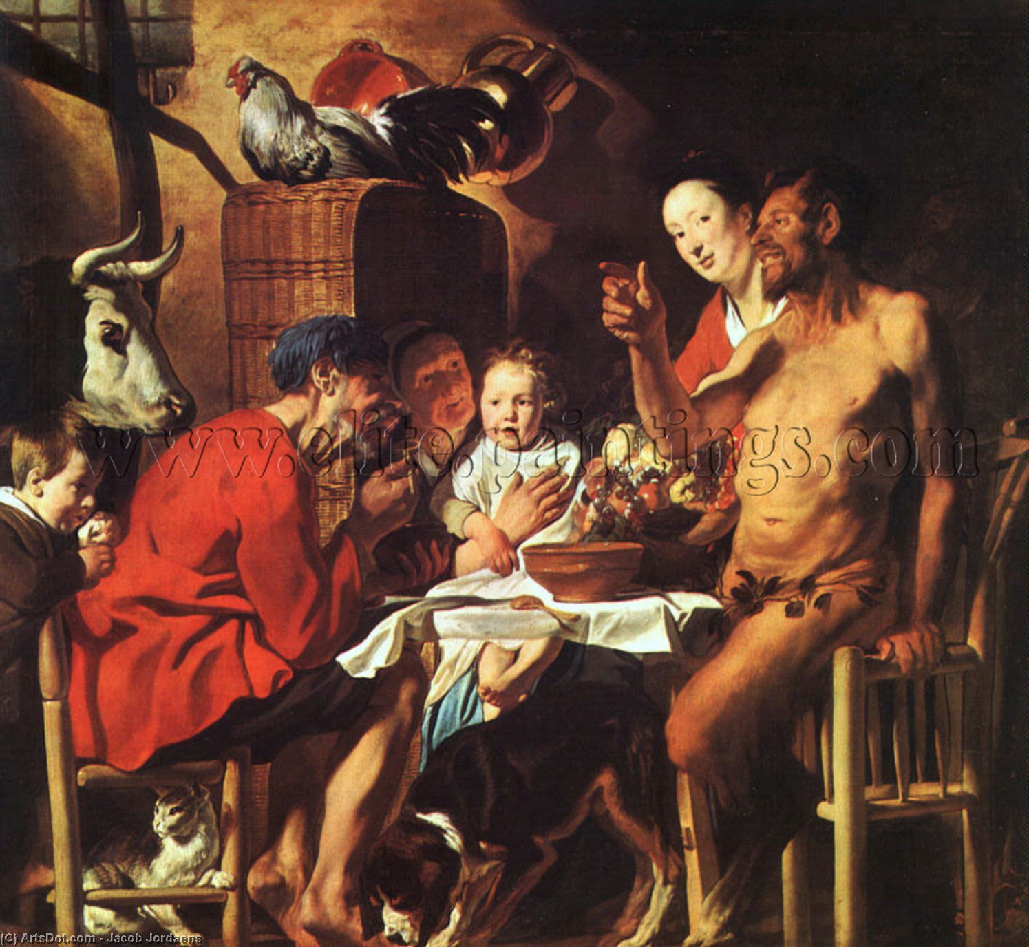 Wikioo.org - The Encyclopedia of Fine Arts - Painting, Artwork by Jacob Jordaens - Satyr at the Peasant's House