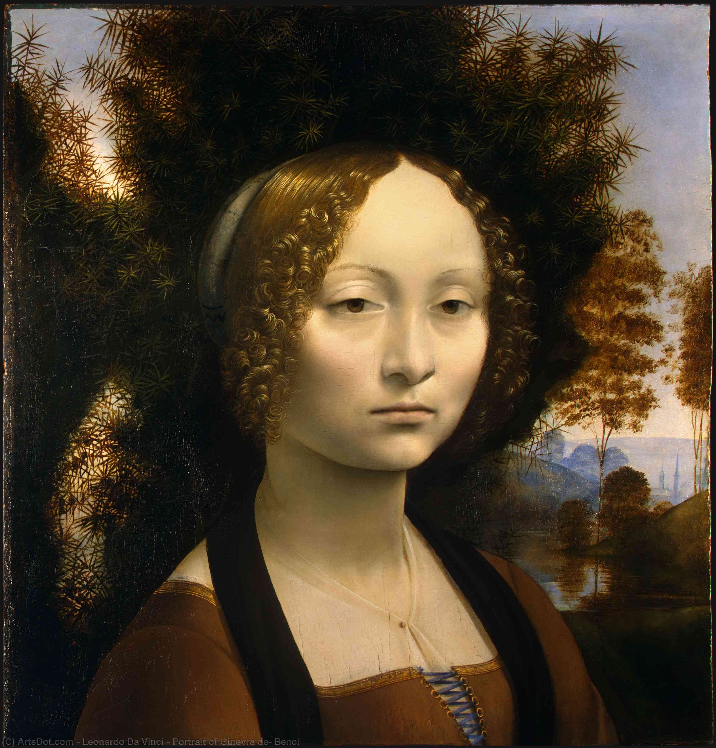 Wikioo.org - The Encyclopedia of Fine Arts - Painting, Artwork by Leonardo Da Vinci - Portrait of Ginevra de' Benci
