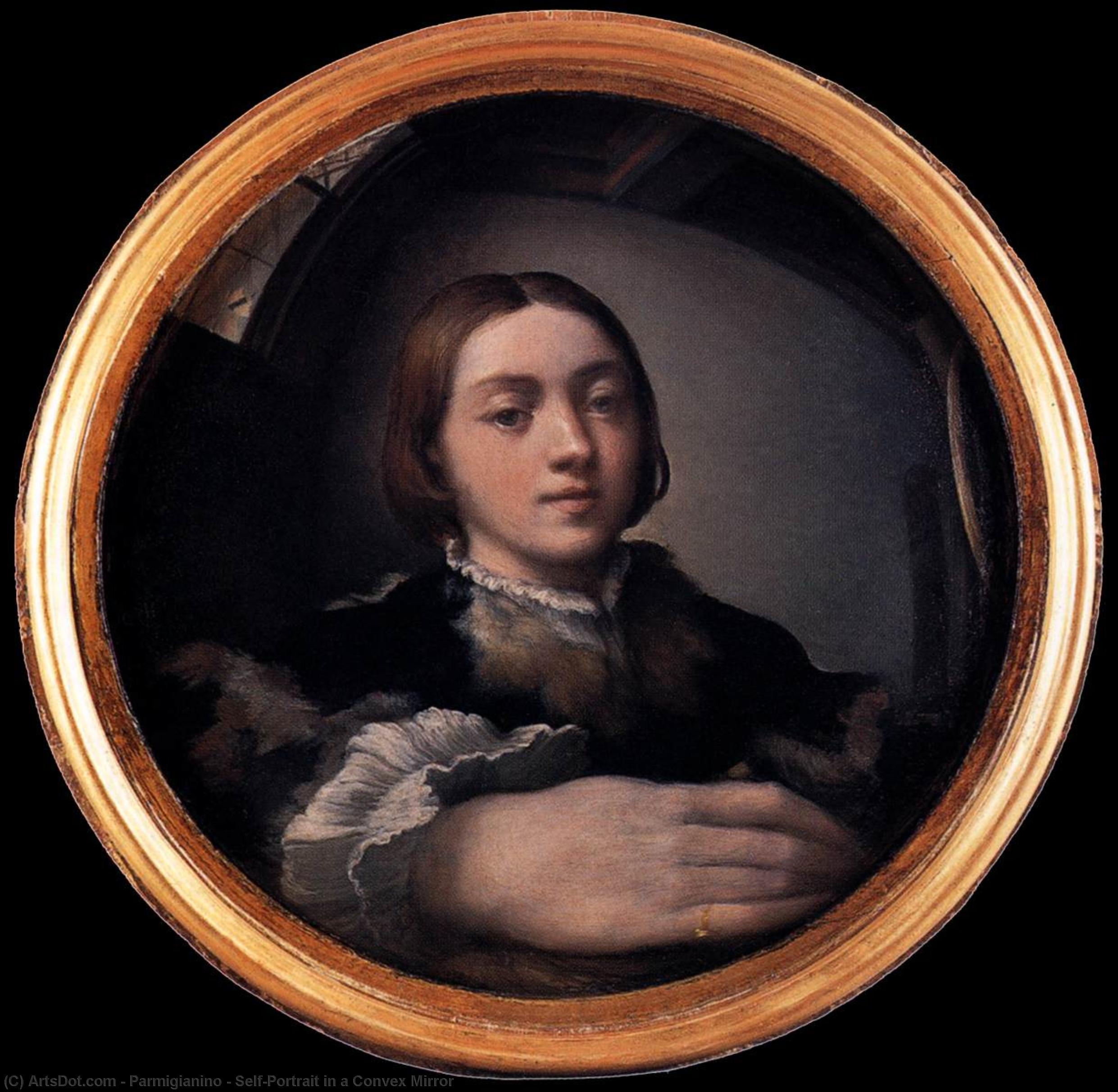 Wikioo.org - The Encyclopedia of Fine Arts - Painting, Artwork by Parmigianino - Self-Portrait in a Convex Mirror