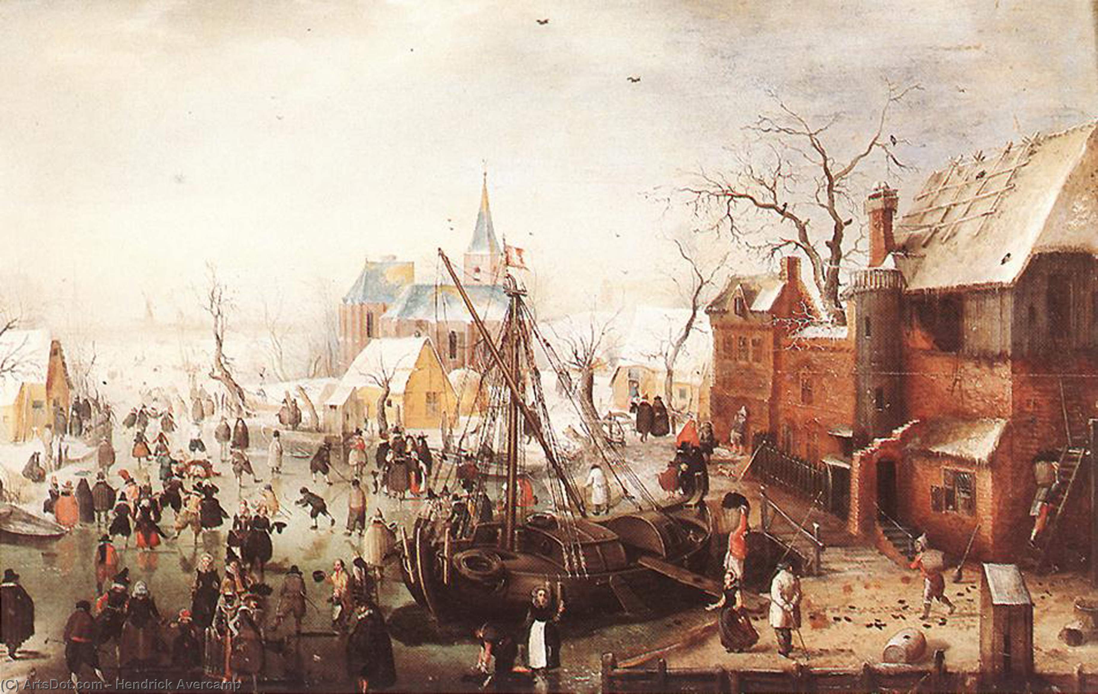 Wikioo.org - The Encyclopedia of Fine Arts - Painting, Artwork by Hendrick Avercamp - Winter Scene at Yselmuiden