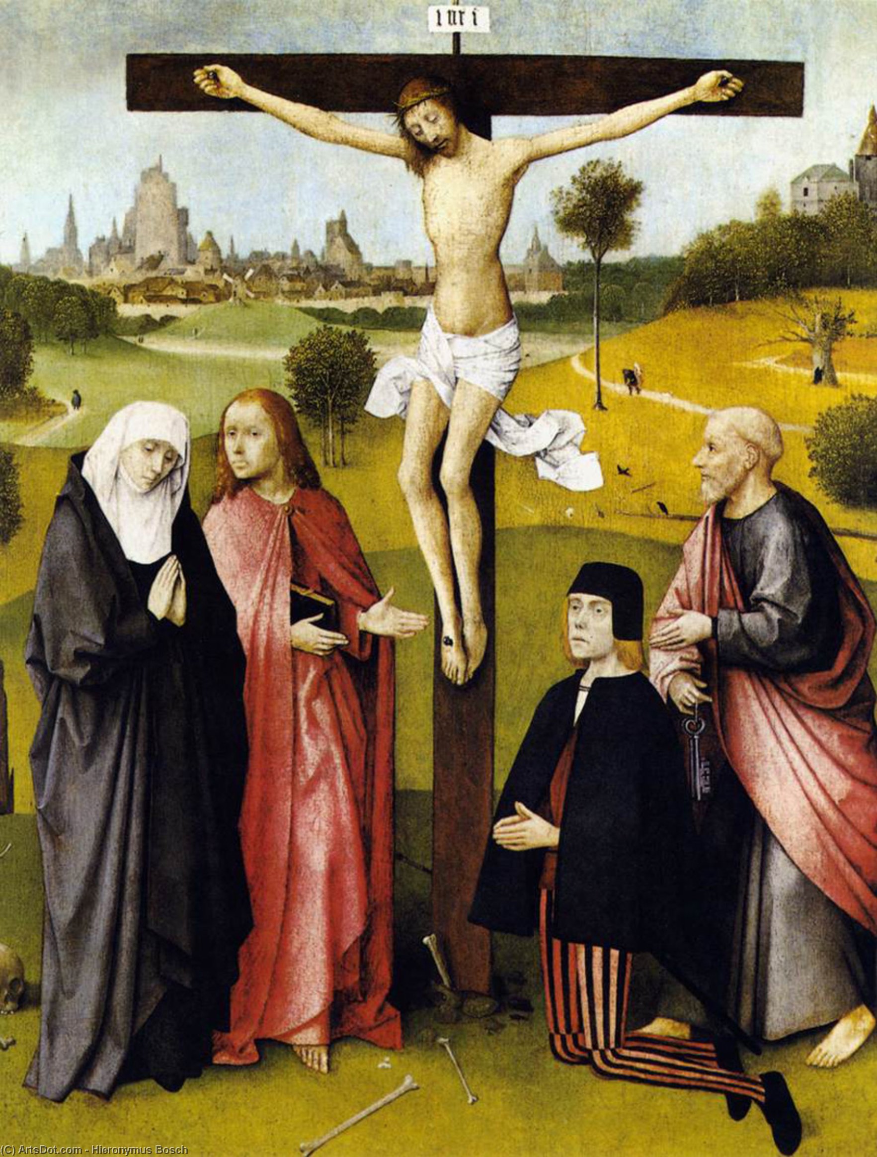 Wikioo.org - The Encyclopedia of Fine Arts - Painting, Artwork by Hieronymus Bosch - Crucifixion with a Donor