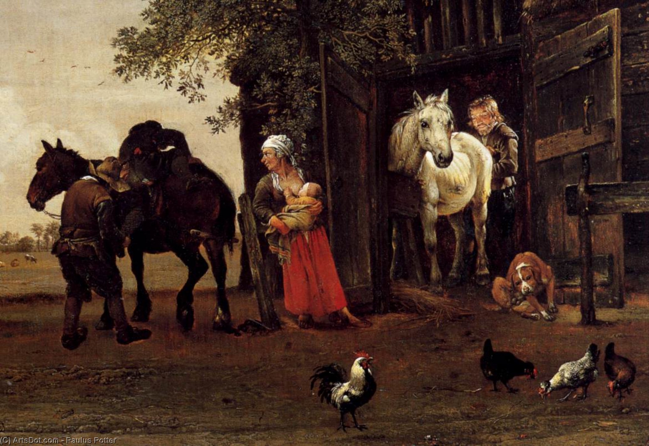 Wikioo.org - The Encyclopedia of Fine Arts - Painting, Artwork by Paulus Potter - Figures with Horses by a Stable (detail)