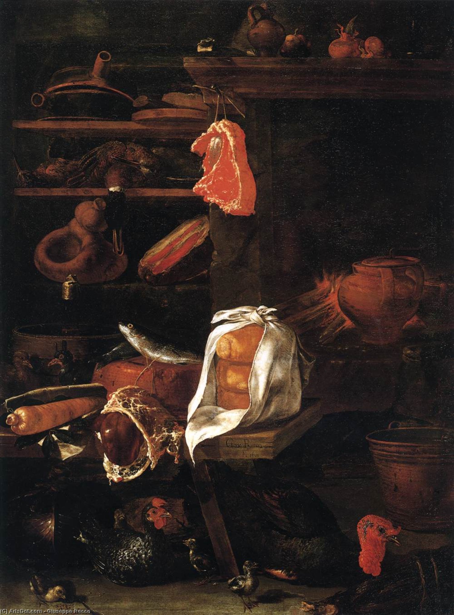 Wikioo.org - The Encyclopedia of Fine Arts - Painting, Artwork by Giuseppe Recco - Kitchen Piece