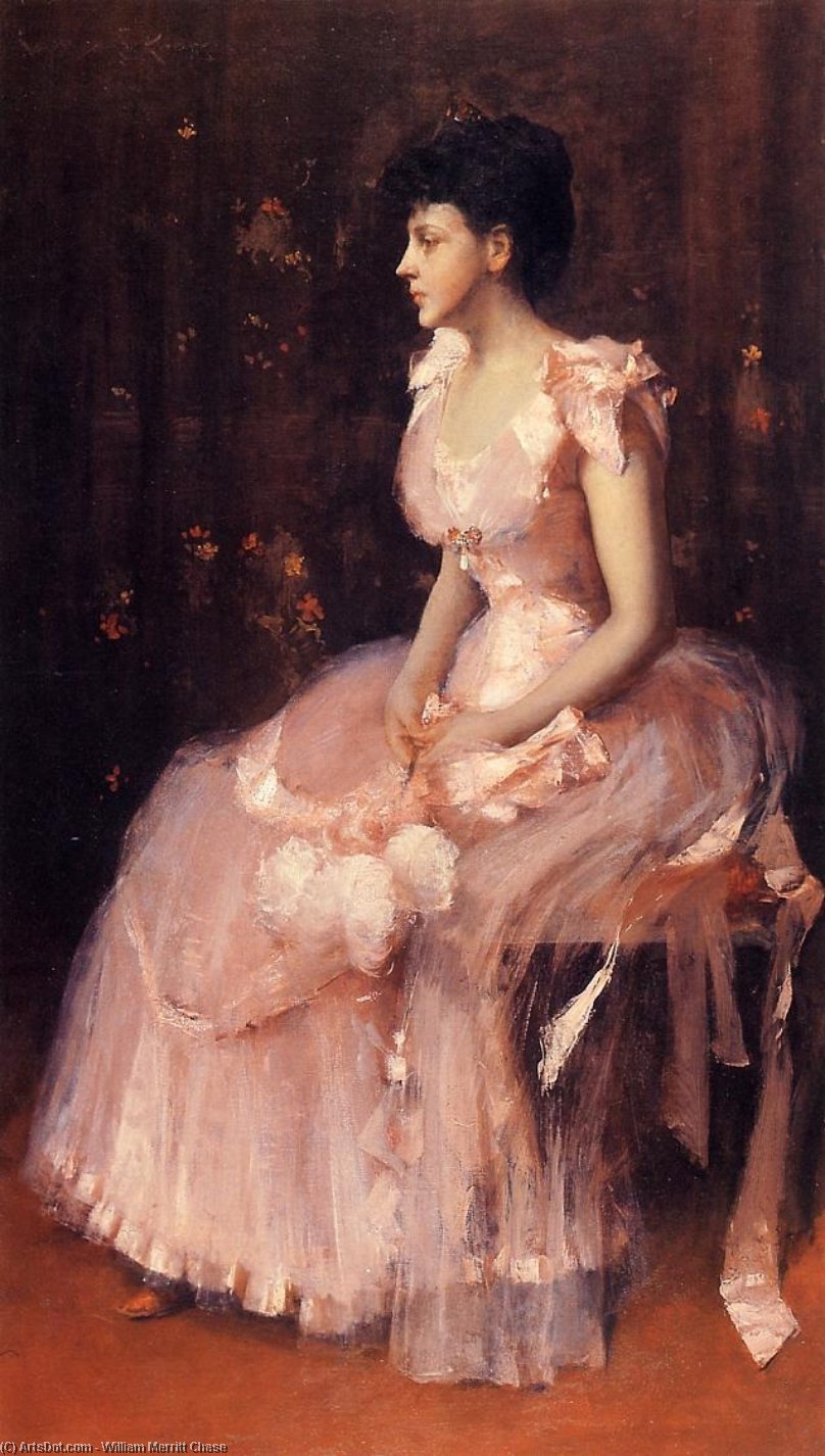 Wikioo.org – L'Enciclopedia delle Belle Arti - Pittura, Opere di William Merritt Chase - ritratto di una signora in rosa ( conosciuto anche come signora in rosa - ritratto di signora . Leslie Cotone )