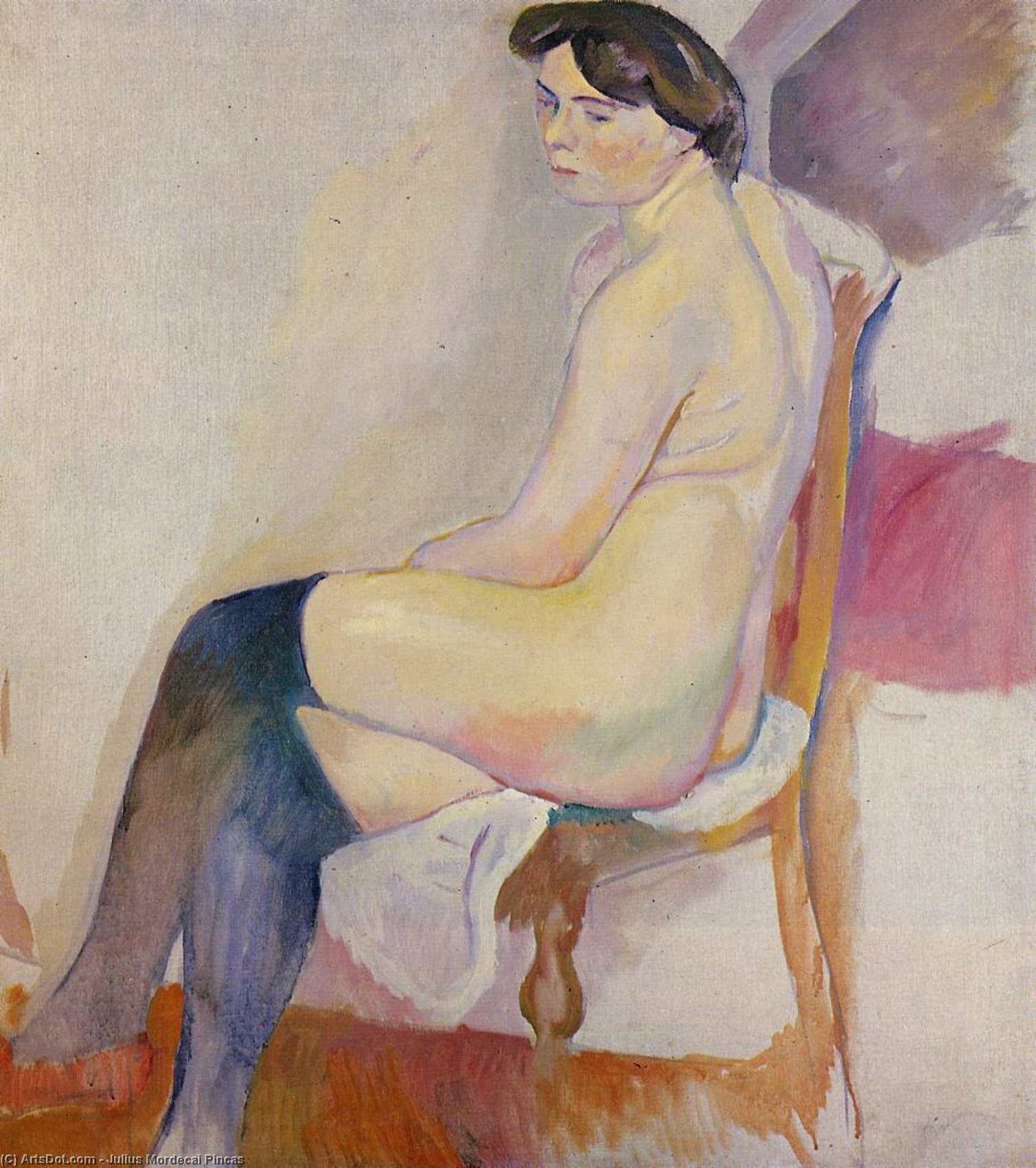 WikiOO.org - Εγκυκλοπαίδεια Καλών Τεχνών - Ζωγραφική, έργα τέχνης Julius Mordecai Pincas - Seated Nude with Black Stockings