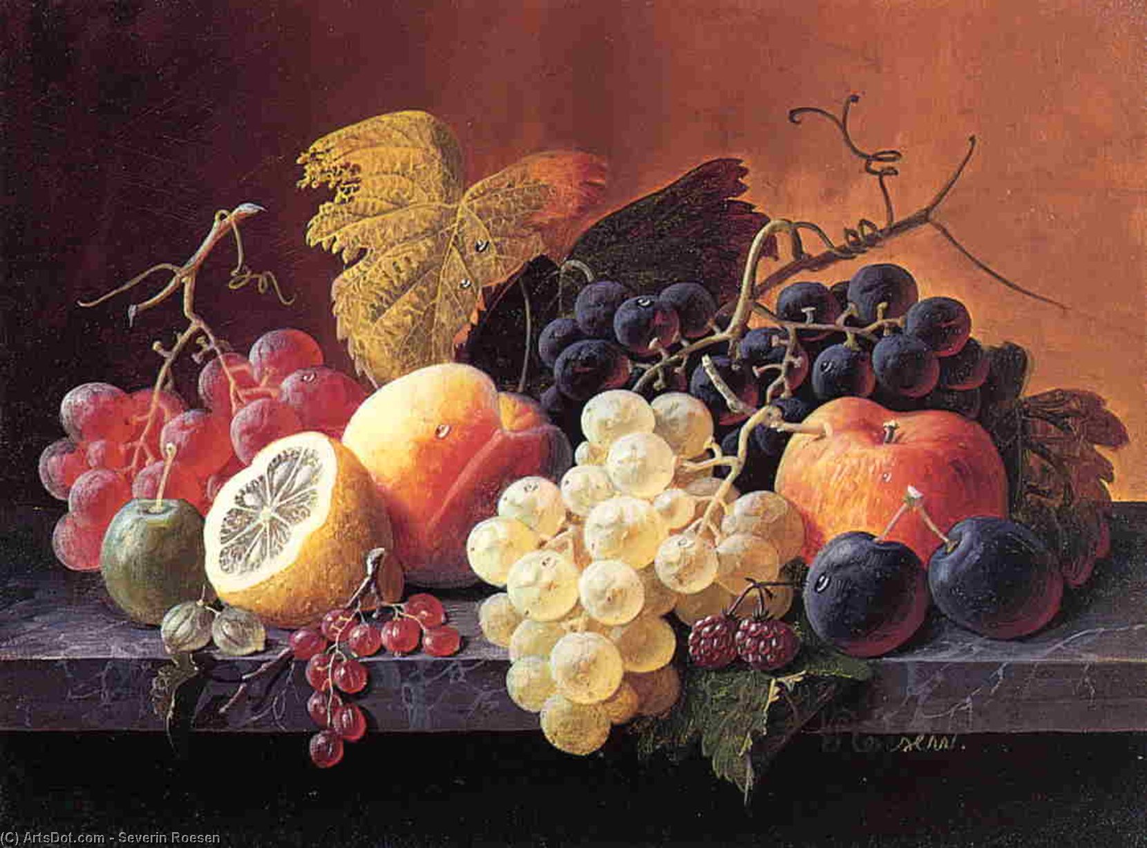 Wikioo.org - The Encyclopedia of Fine Arts - Painting, Artwork by Severin Roesen - Still Life with Fruit