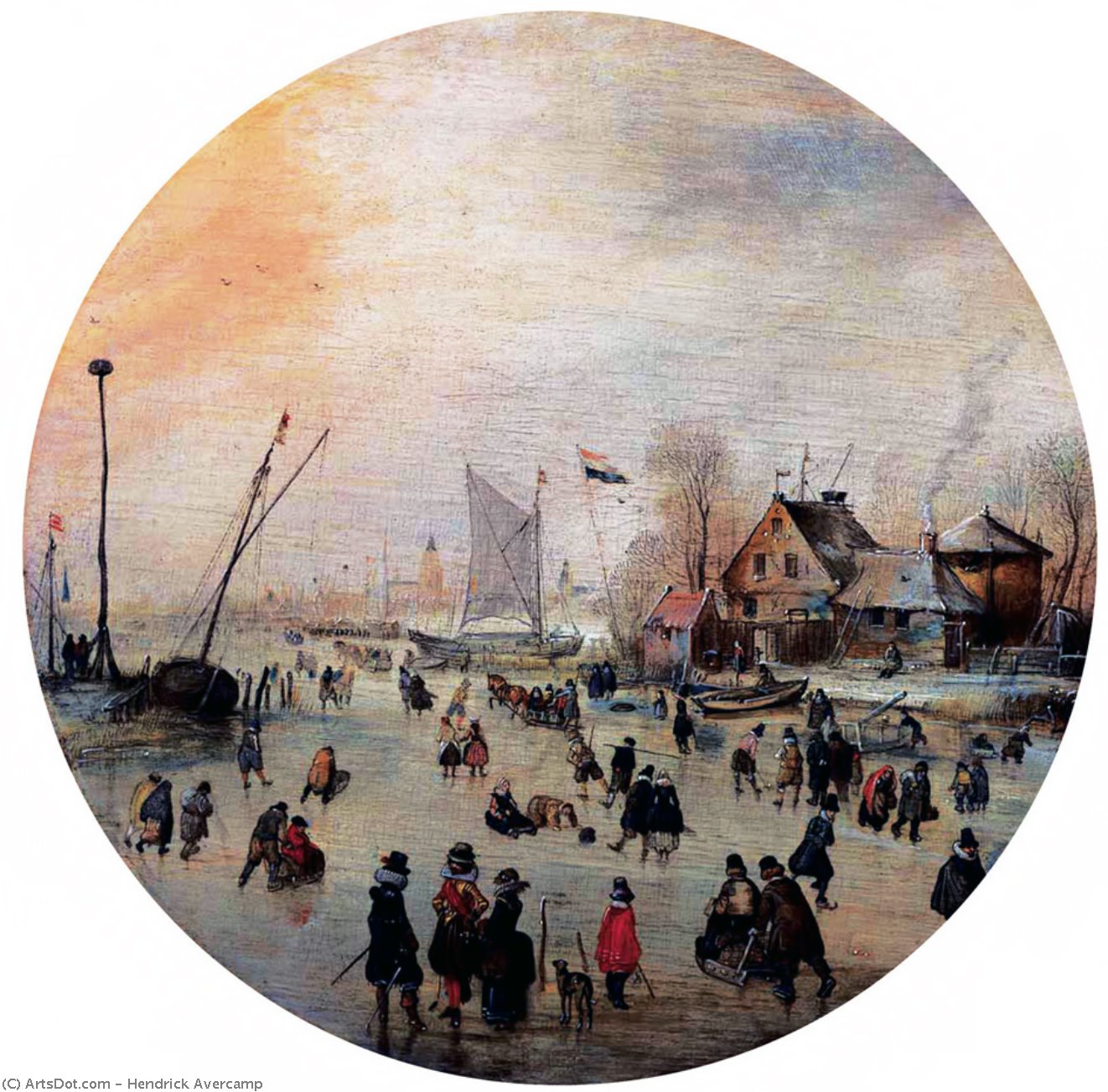 Wikioo.org - The Encyclopedia of Fine Arts - Painting, Artwork by Hendrick Avercamp - Winter Landscape with Skaters