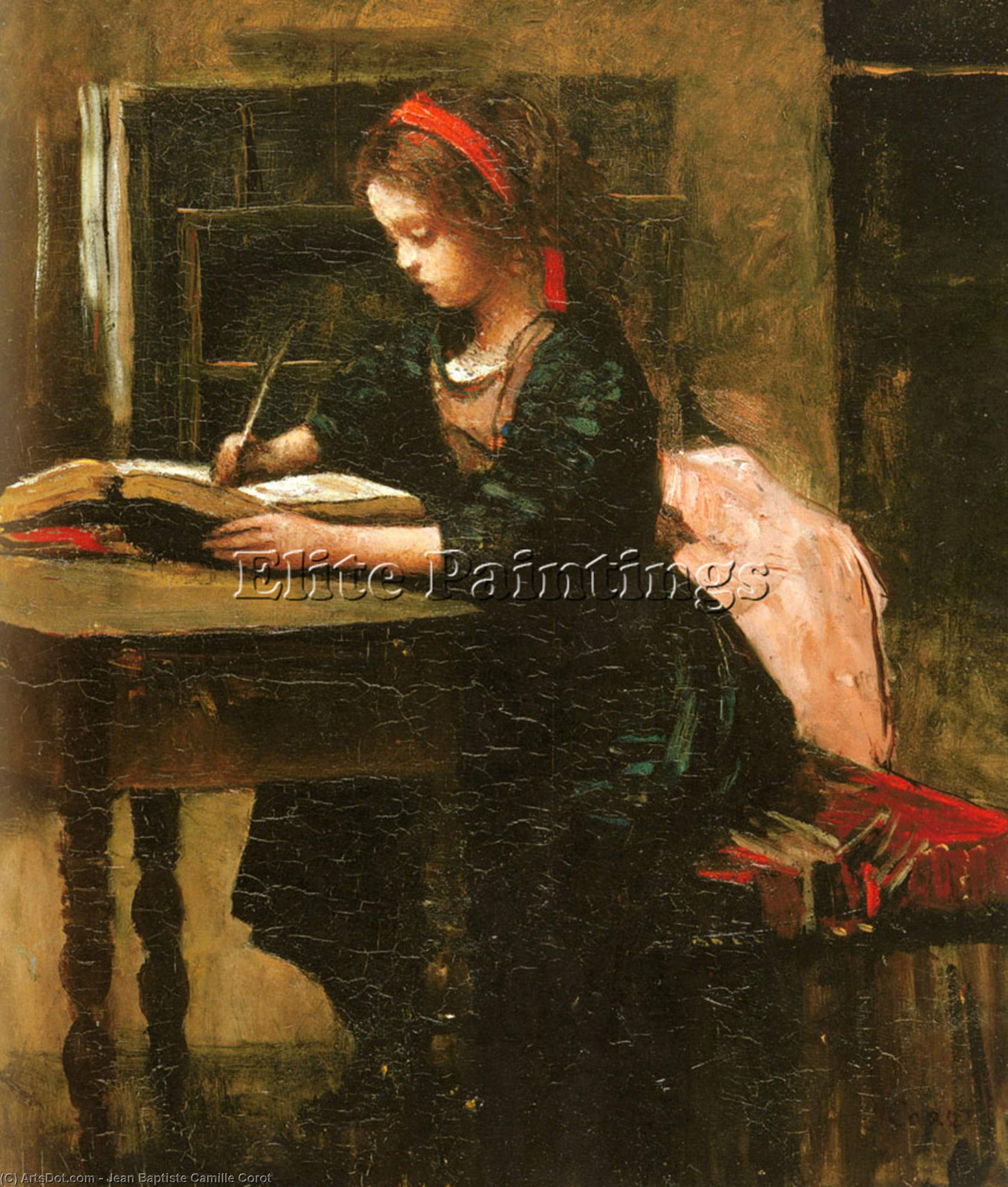 Wikioo.org - The Encyclopedia of Fine Arts - Painting, Artwork by Jean Baptiste Camille Corot - Fillete A L 'etude En Train D'Ecrire