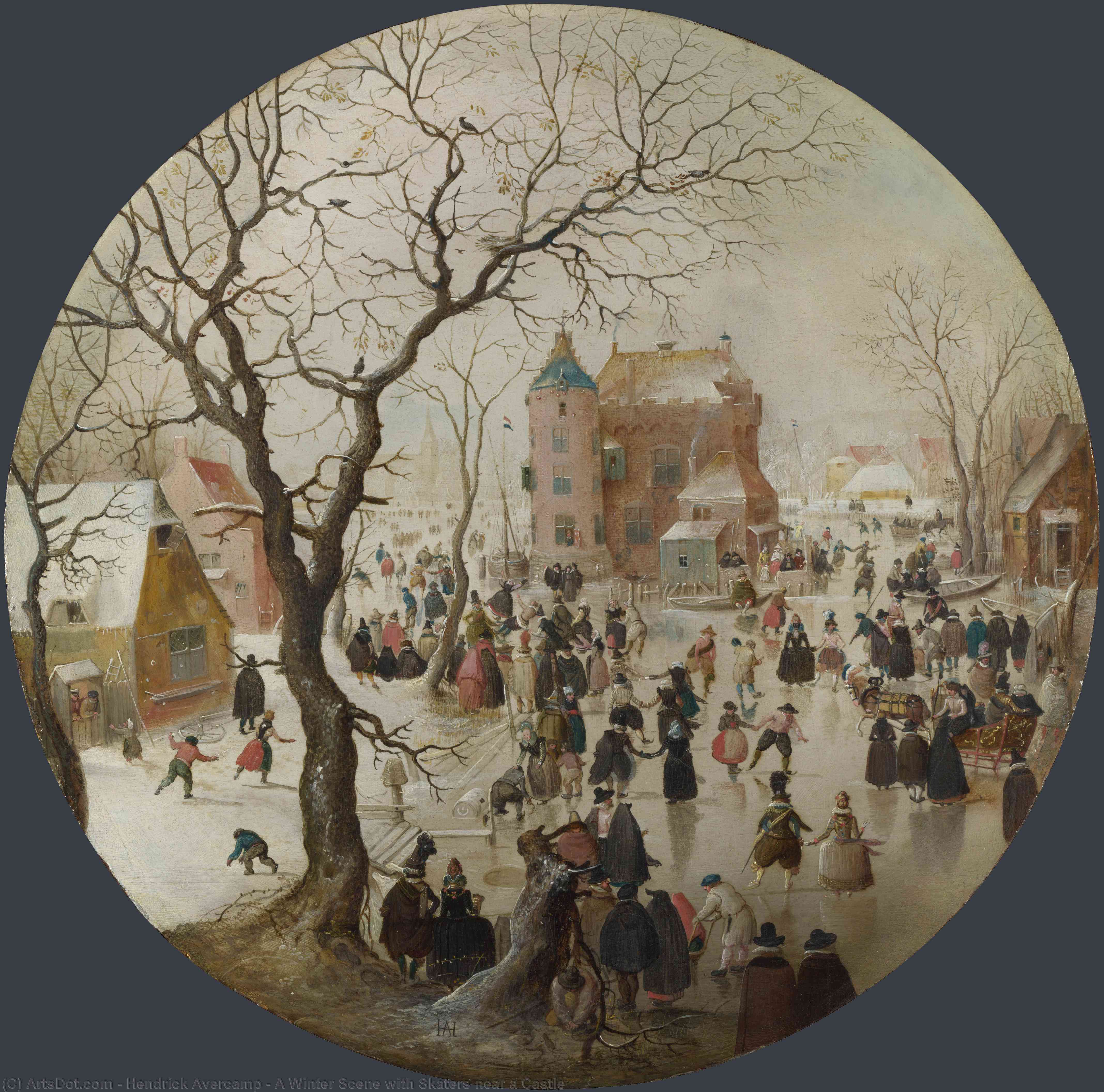 Wikioo.org - The Encyclopedia of Fine Arts - Painting, Artwork by Hendrick Avercamp - A Winter Scene with Skaters near a Castle