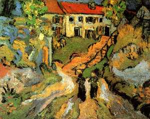 Village Street and Steps in Auvers with Two Figures