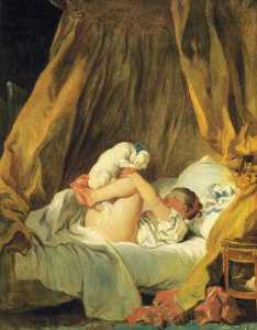Jean-Honoré Fragonard - Girl Making a Dog Dance on Her Bed