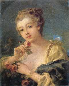 Young Woman With A Bouquet Of Roses