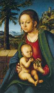 Lucas Cranach The Elder - Virgin and Child with a Bunch of Grapes