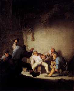 Peasants Drinking And Making Music In A Barn