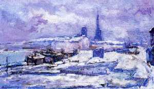 Albert-Charles Lebourg (Albert-Marie Lebourg) - Rouen, Snow Effect - (own a famous paintings reproduction)