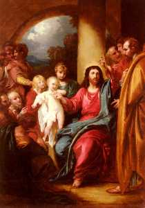 cristo mostrando un pequeño niño como el emblema del cielo